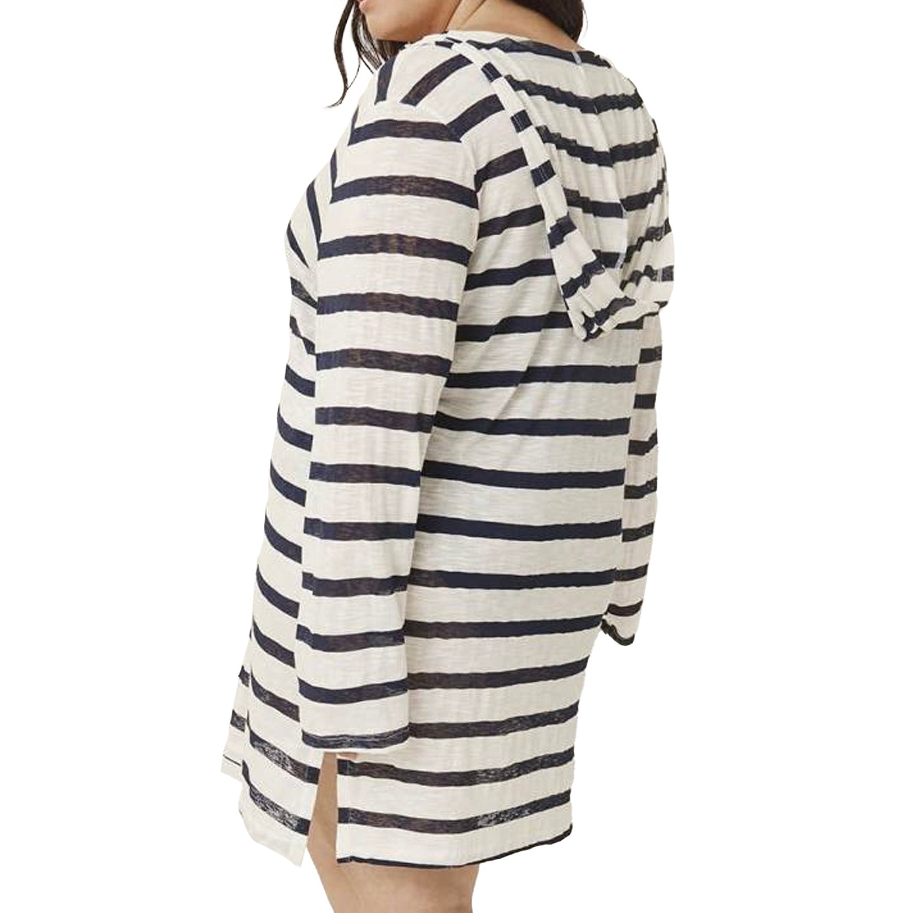 Cover Me Hooded Long Sleeve Stripe Cover Up Black White Back