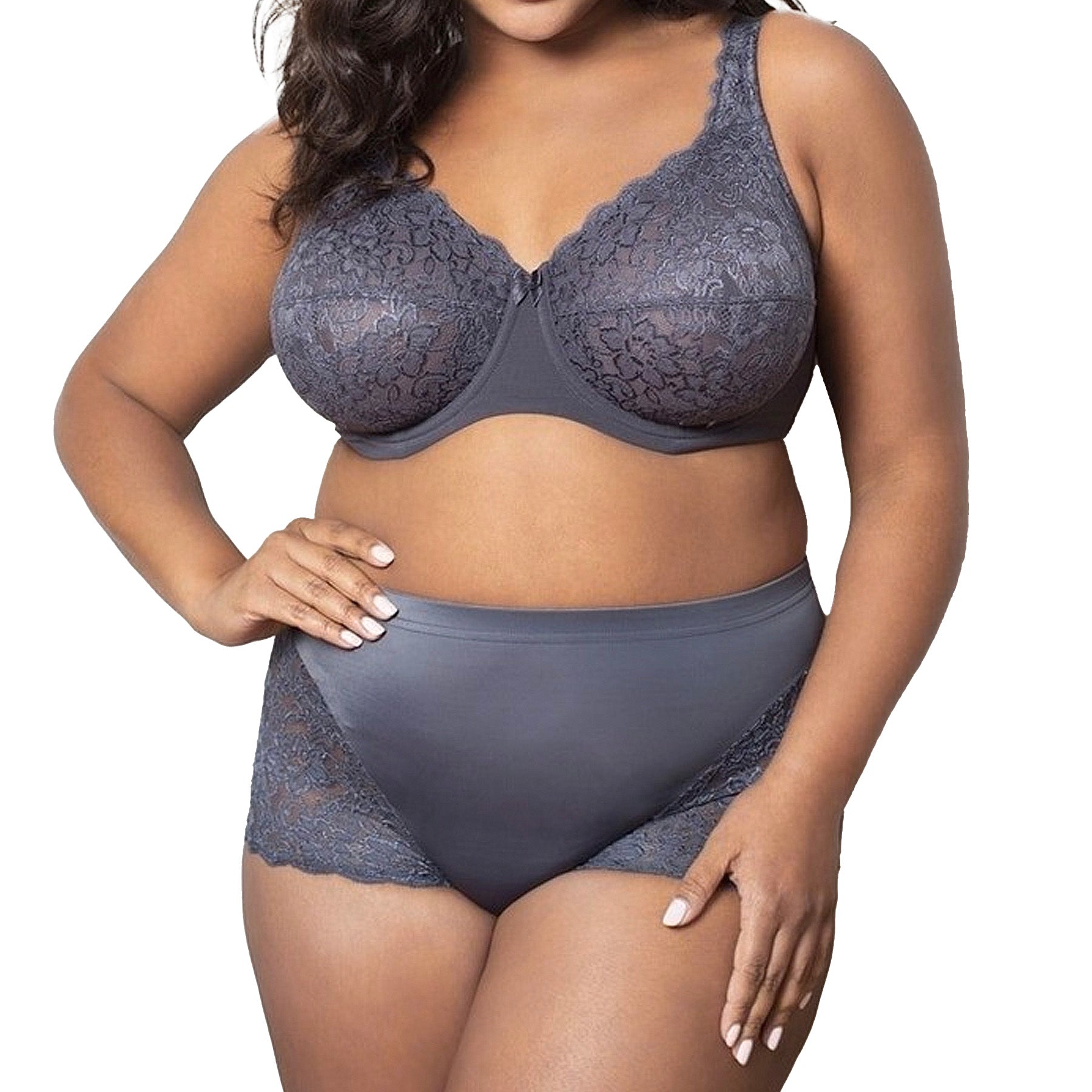 Elila Cheeky Stretch Lace Panty 3311 Steel Grey Set