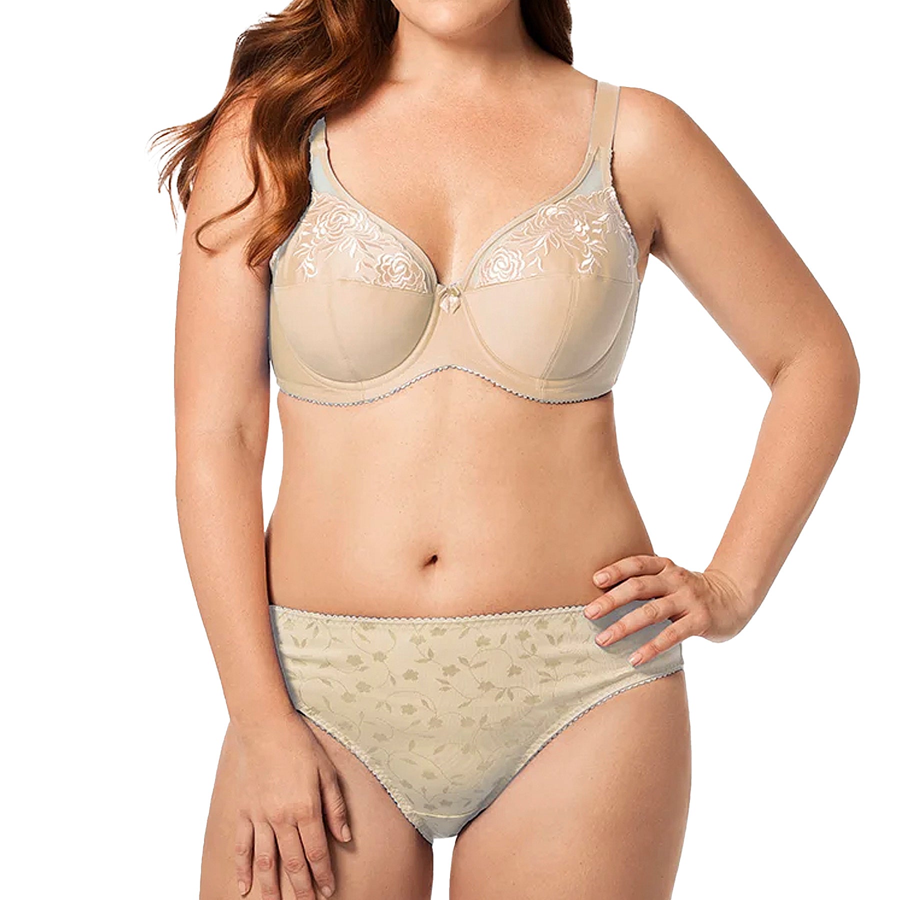 Elila Embroidered Microfiber Underwire Bra 2401 Nude Set