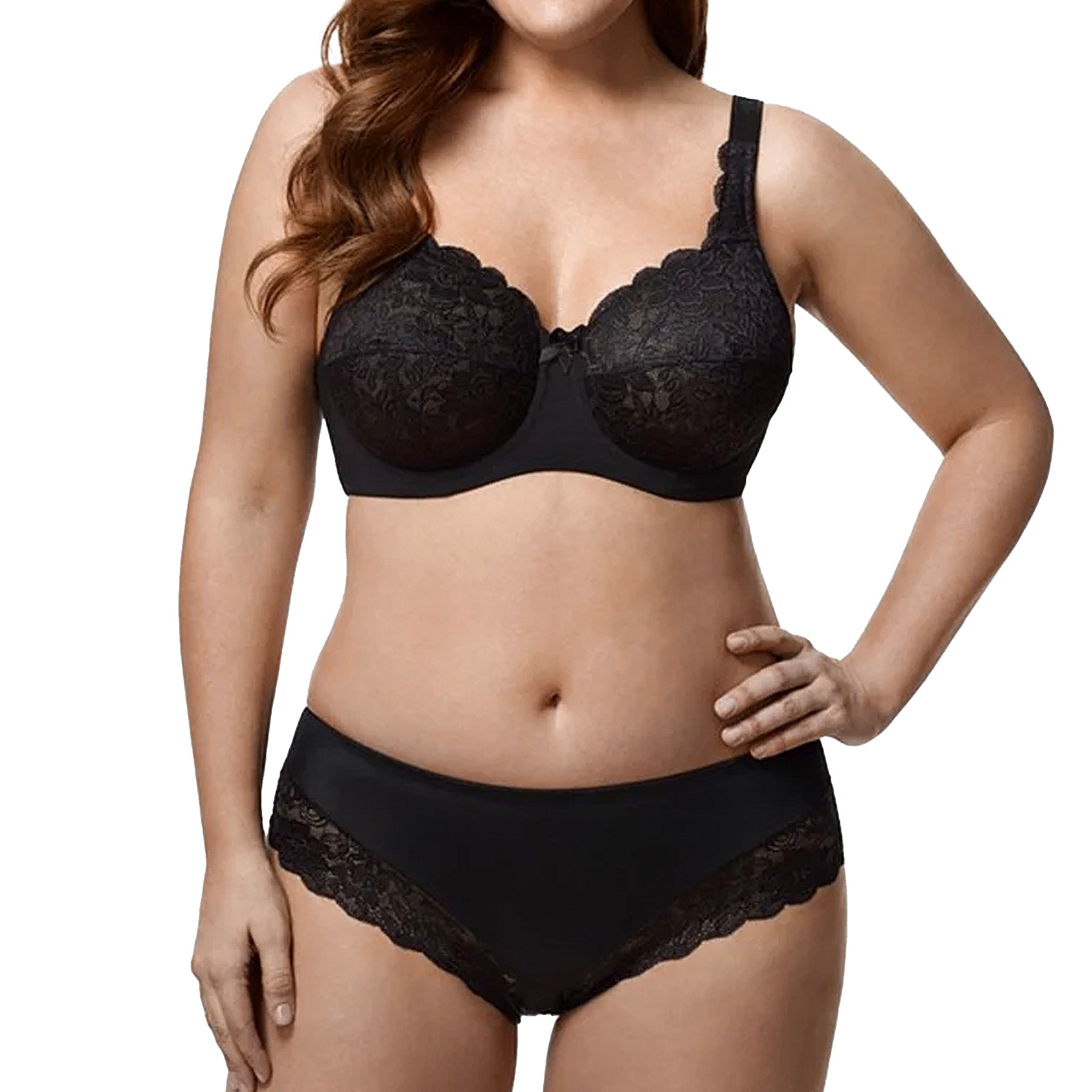 Elila Full Coverage Stretch Lace Underwire Bra 2311 Black Set