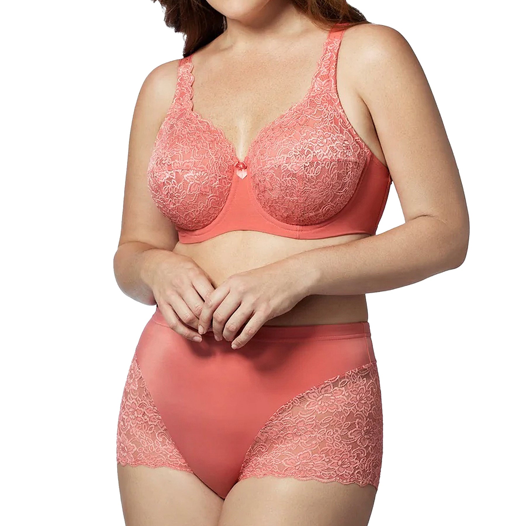 Elila Full Coverage Stretch Lace Underwire Bra 2311 Coral Set
