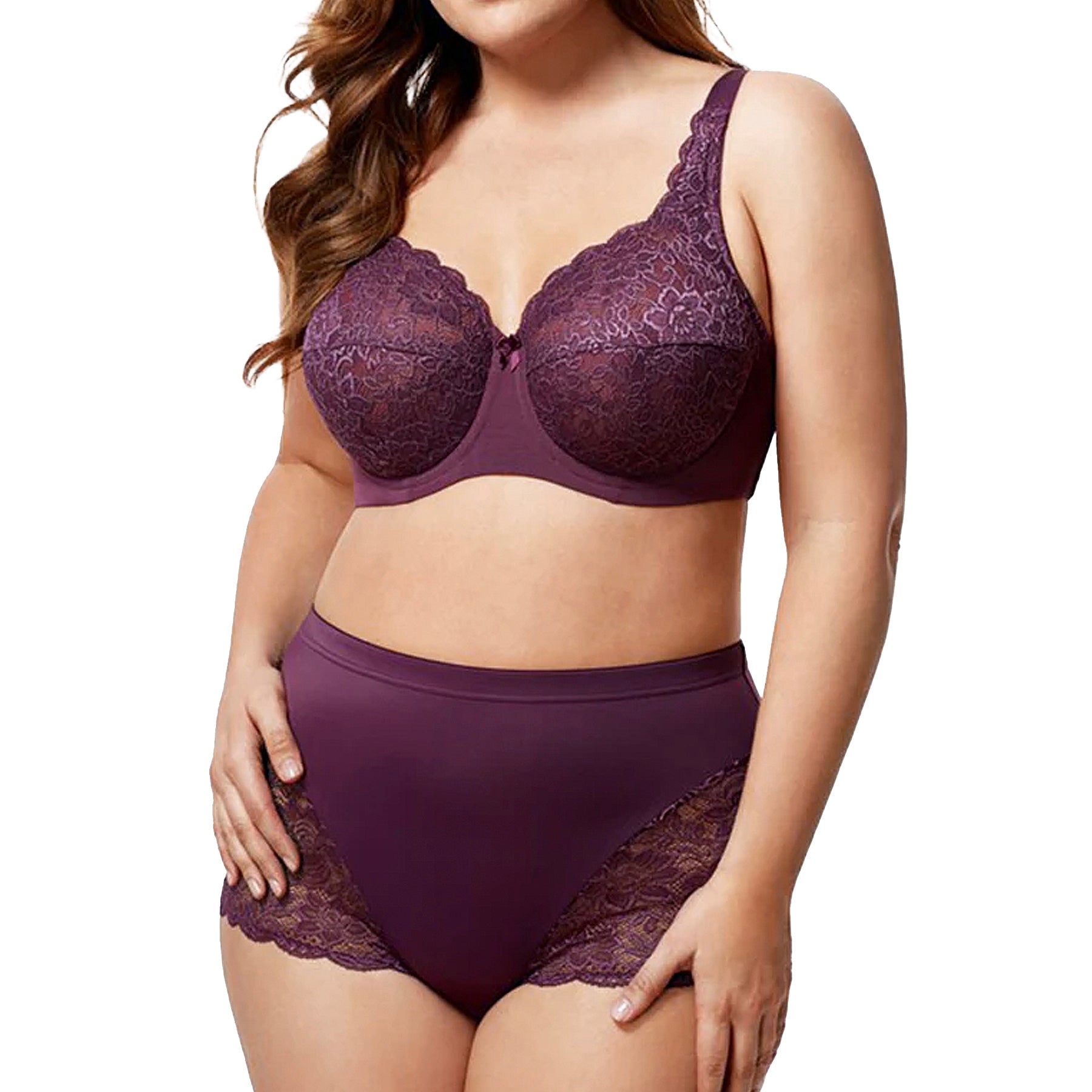 Elila Full Coverage Stretch Lace Underwire Bra 2311 Plum Set