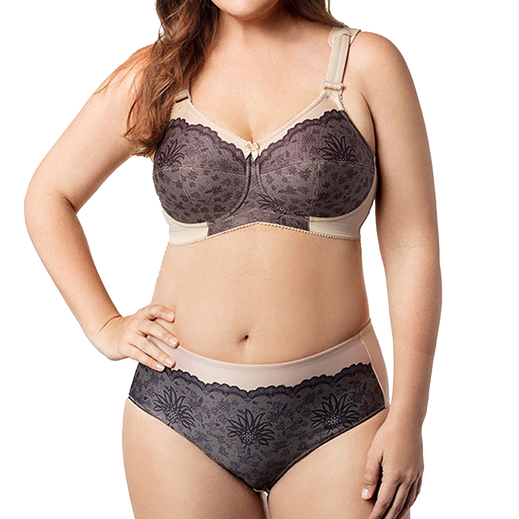 Elila Full Coverage Wireless Soft Cup Bra 1505 Black Lace/Nude Set