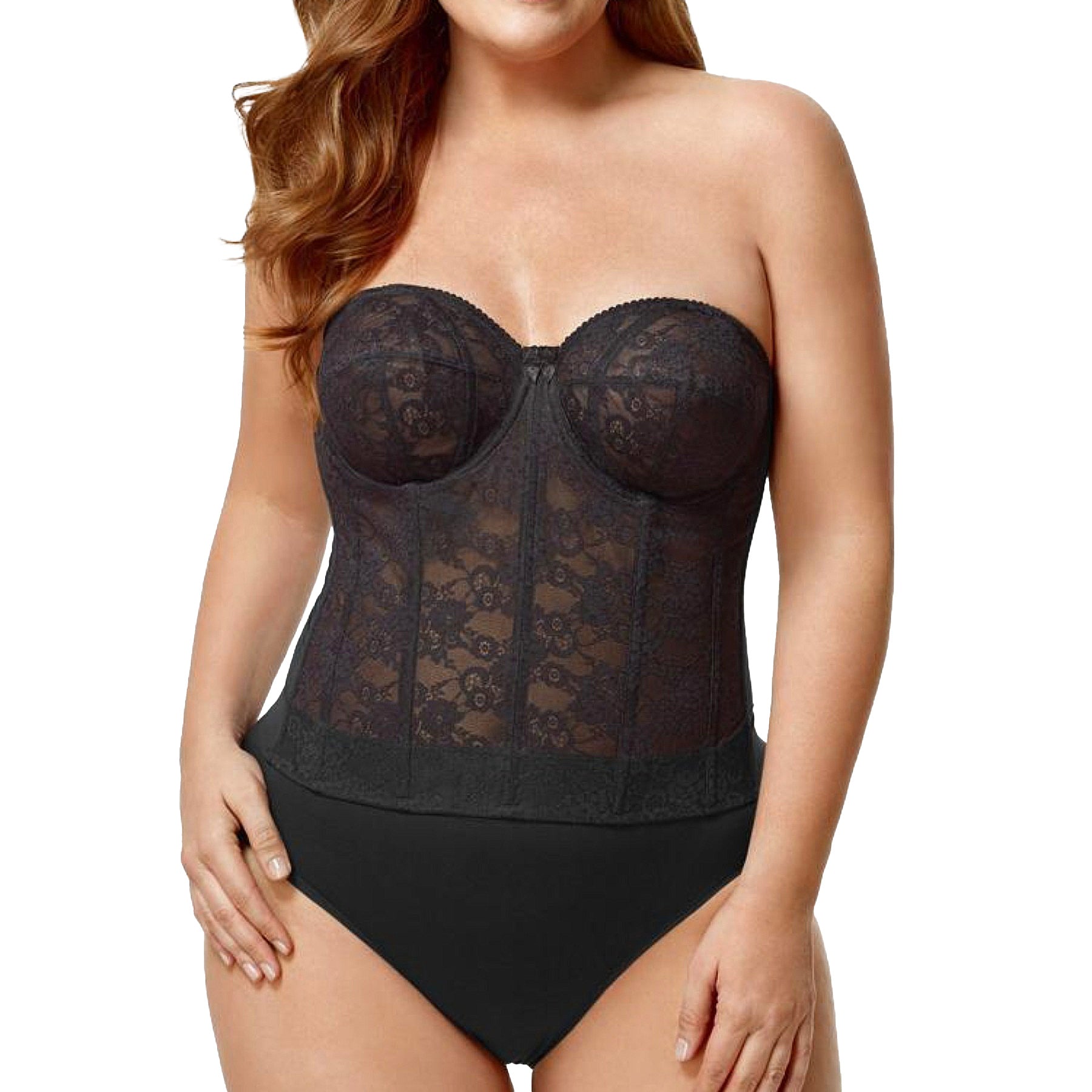 Elila Lace Strapless Longline Bra 6621 Black Set