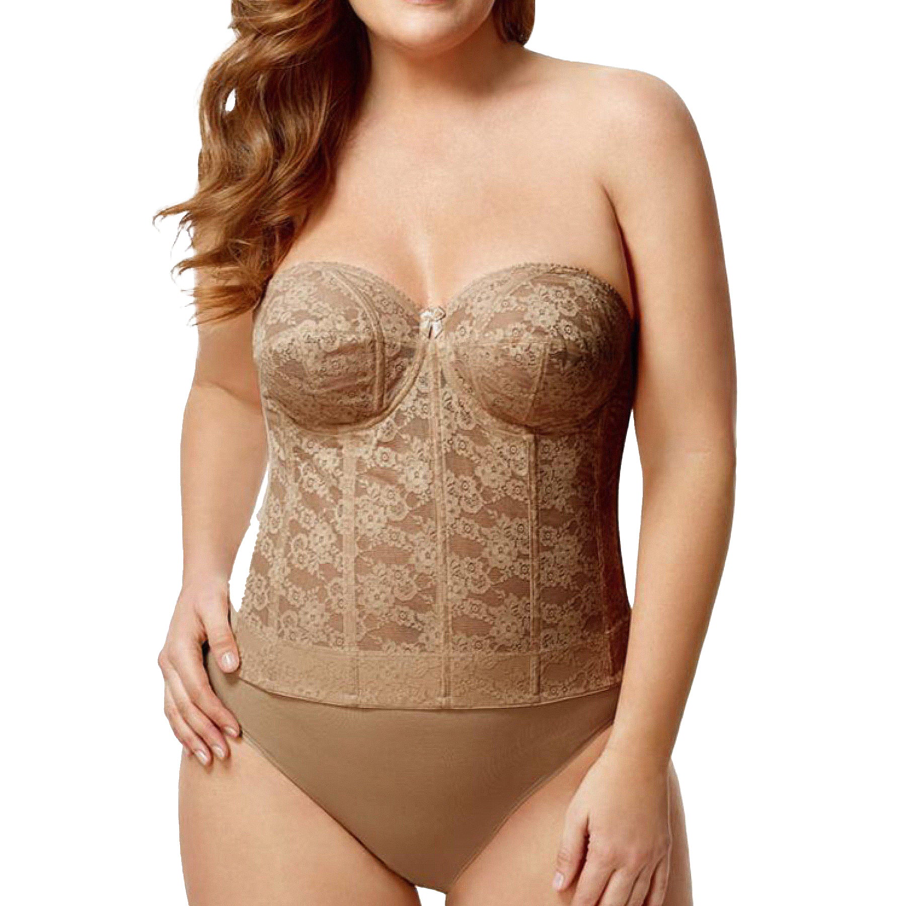 Elila Lace Strapless Longline Bra 6621 Mocha Set