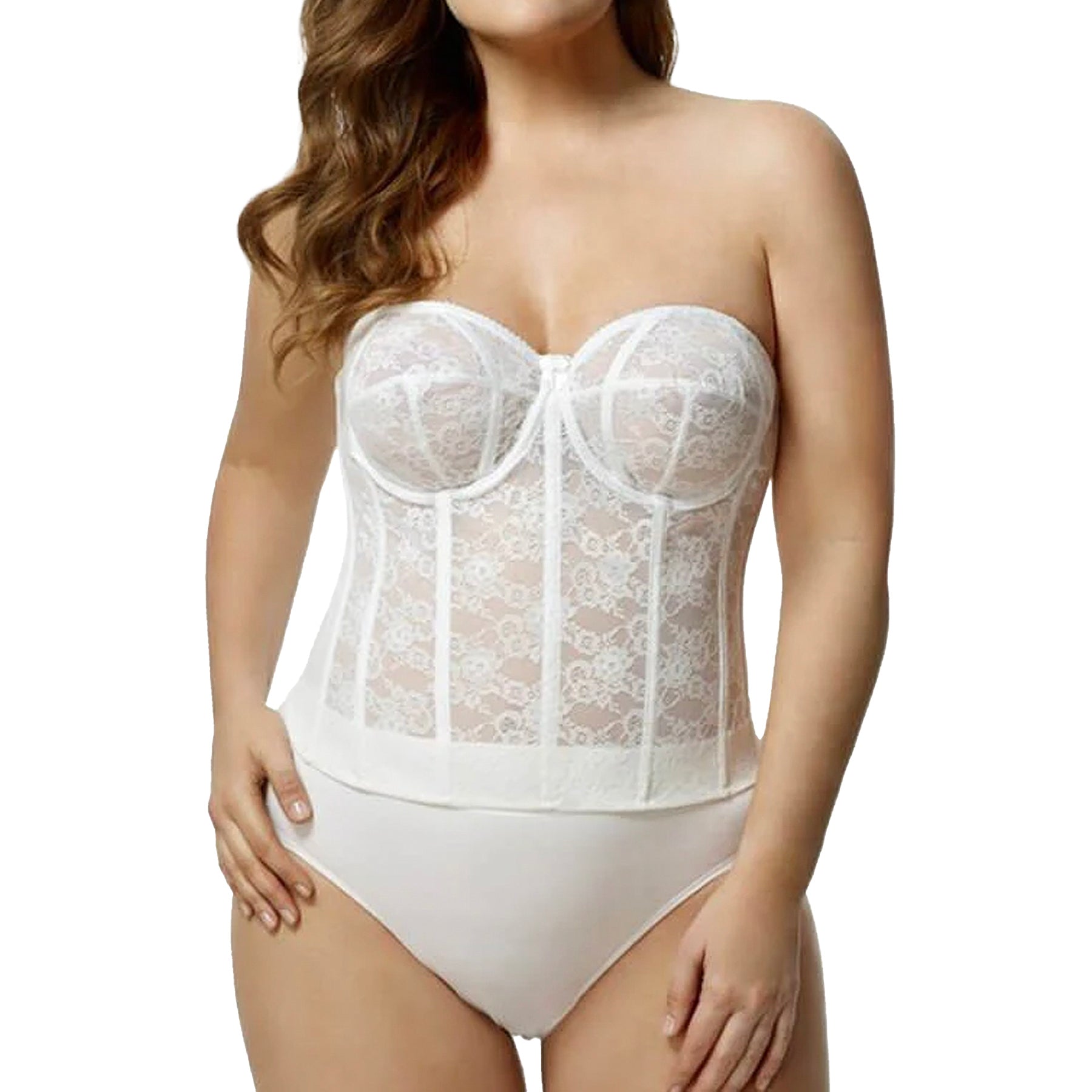 Elila Lace Strapless Longline Bra 6621 White Set