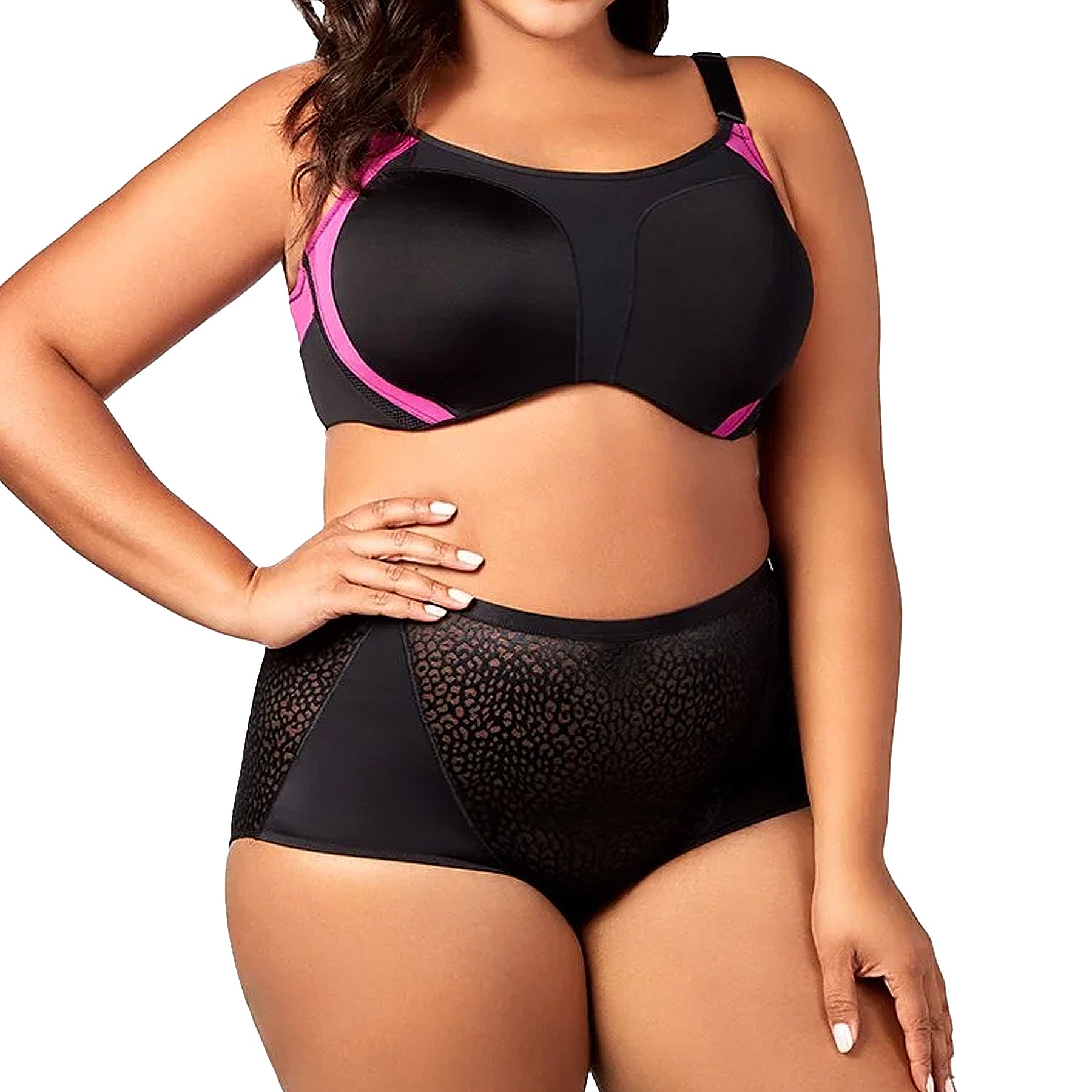 Elila Microfiber Underwire Sports Bra 2511 Black/Fuchsia Set