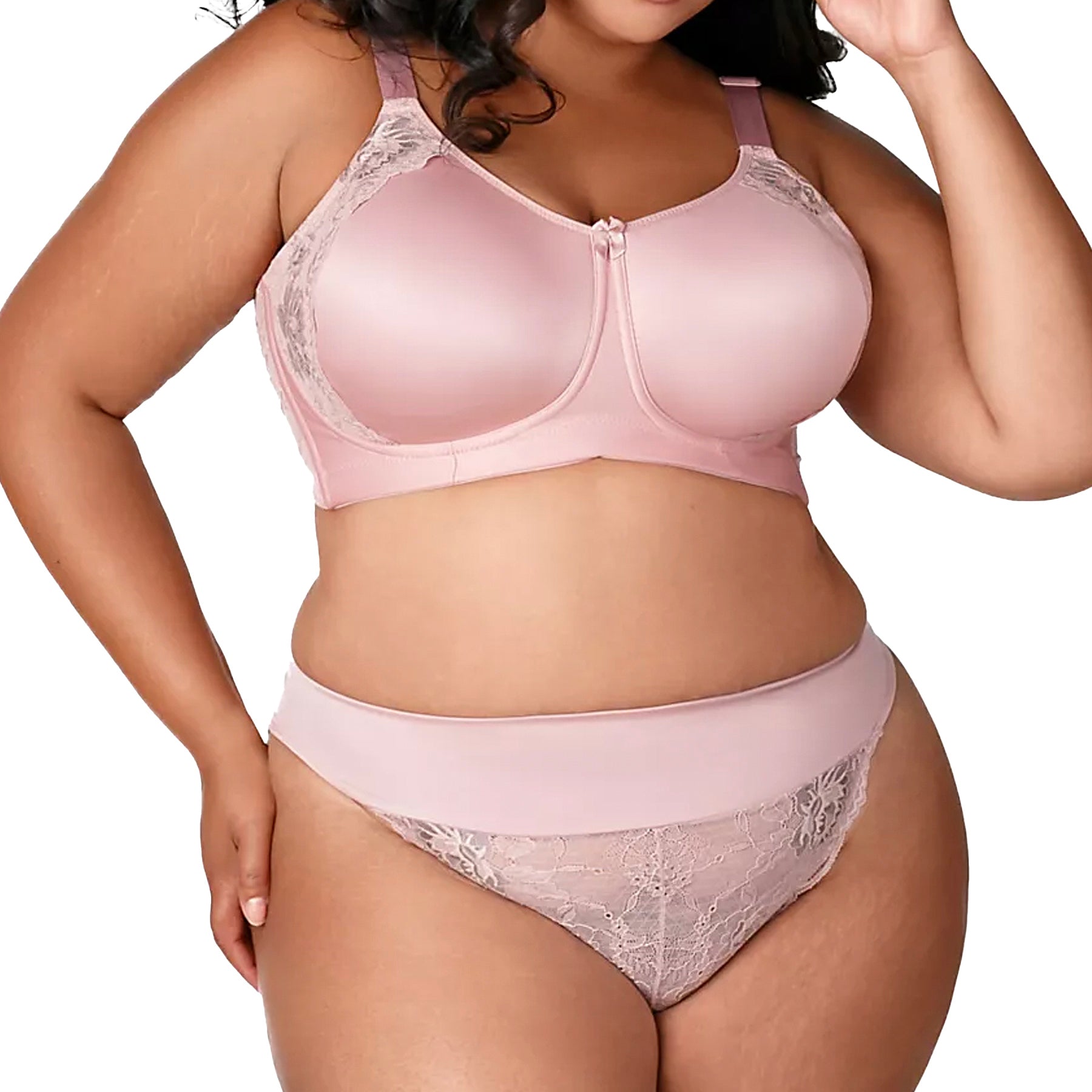 Elila Microfiber & Lace Molded Softcup Wireless Bra 1903 Dusty Rose Set