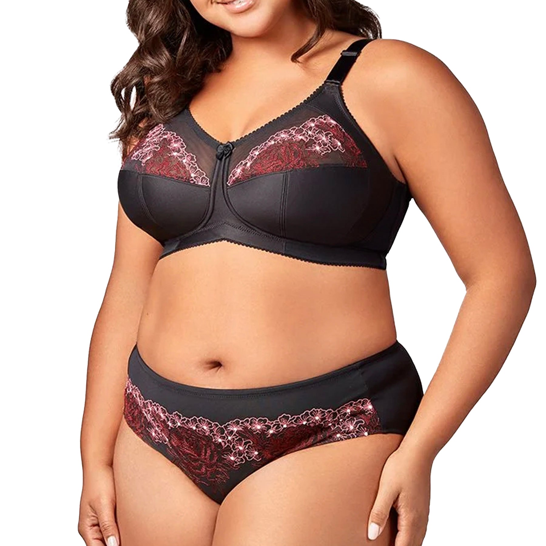 Elila Swiss Embroidery Soft Cup Bra 1801 Black Set