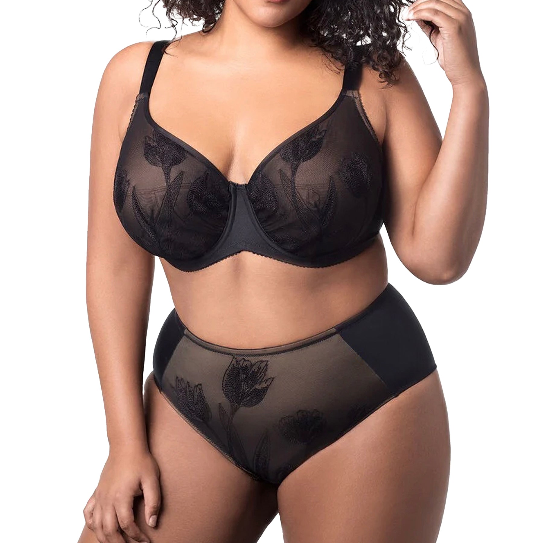 Elila Tulip Embroidered Underwire Bra 2801 Black Set