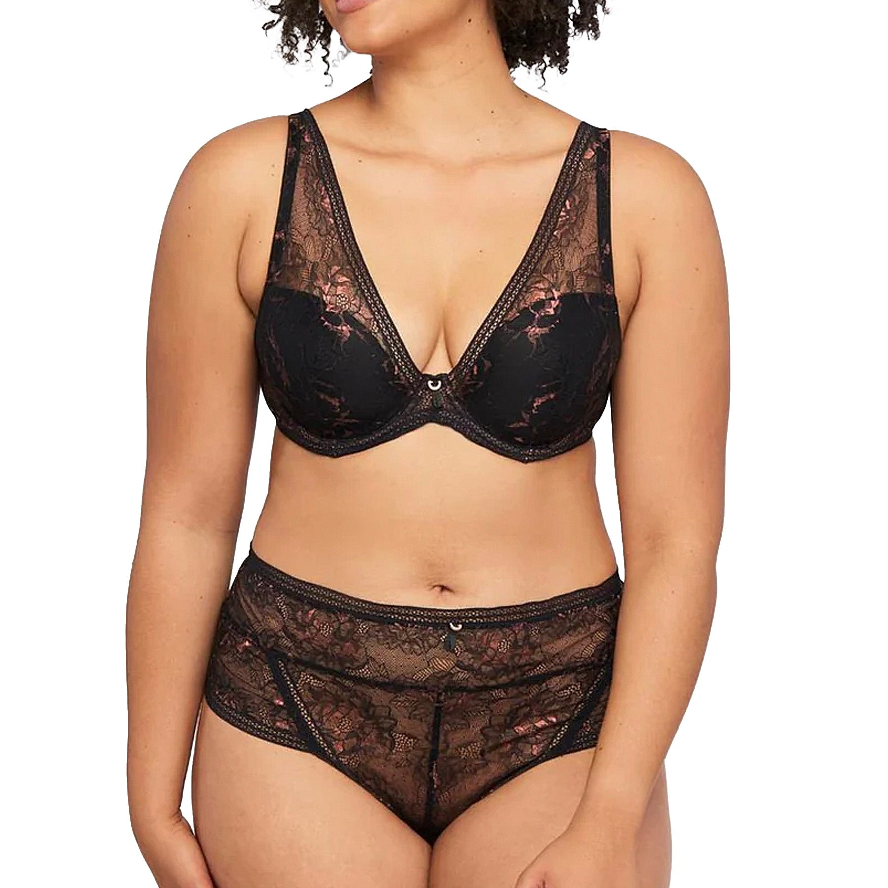 Montelle Enchanted Mystique Plunge Bra 9490 Black/Pecan Set