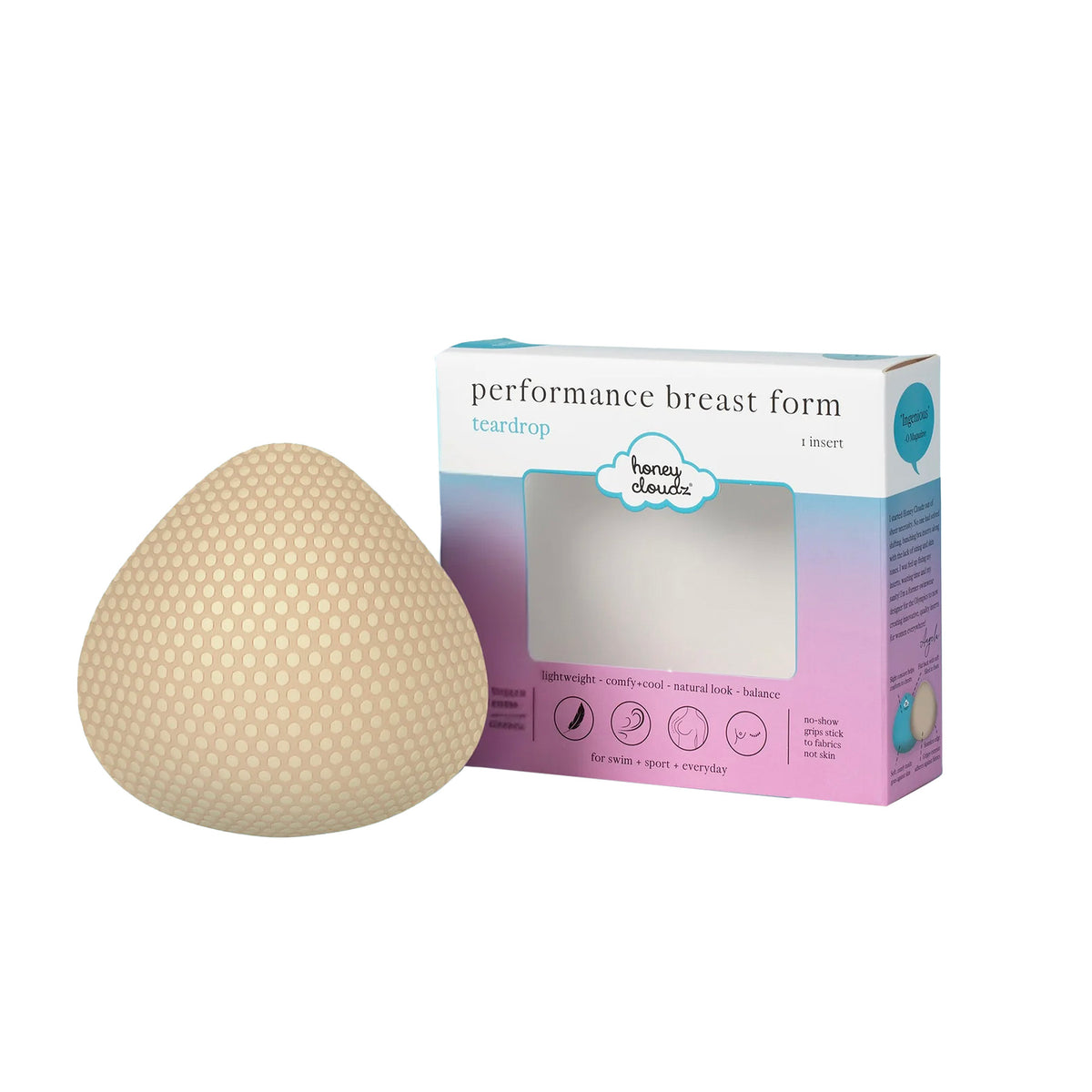 Honey Cloudz Teardrop Mastectomy Breast Form HC800 Vanilla Sugar Box and Item