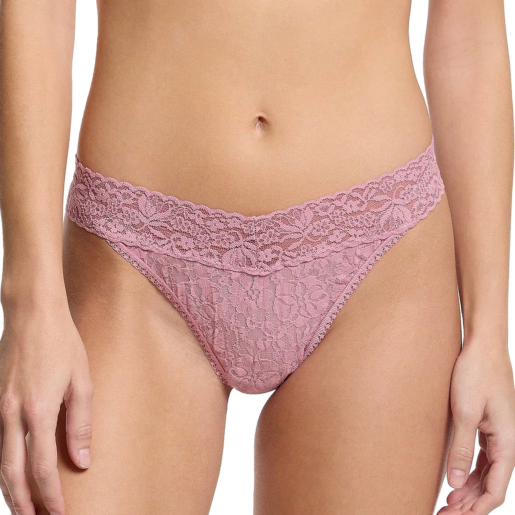 Hanky Panky Flora Lace Original Rise Thong 5B1102 Mauve Orchid Pink Front