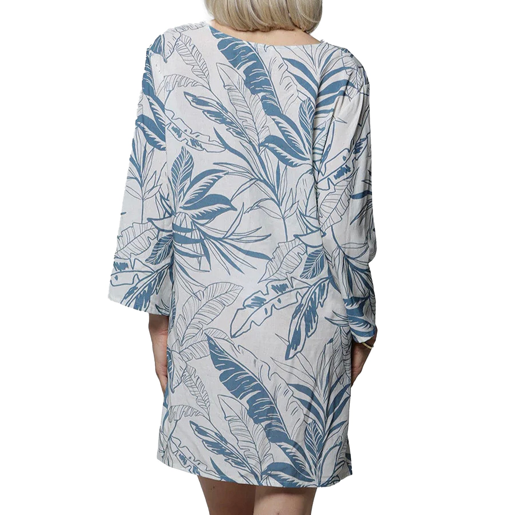 J. Valdi Cote D'Azur Lace Neck Tunic Cover Up J16136 White Blue Back
