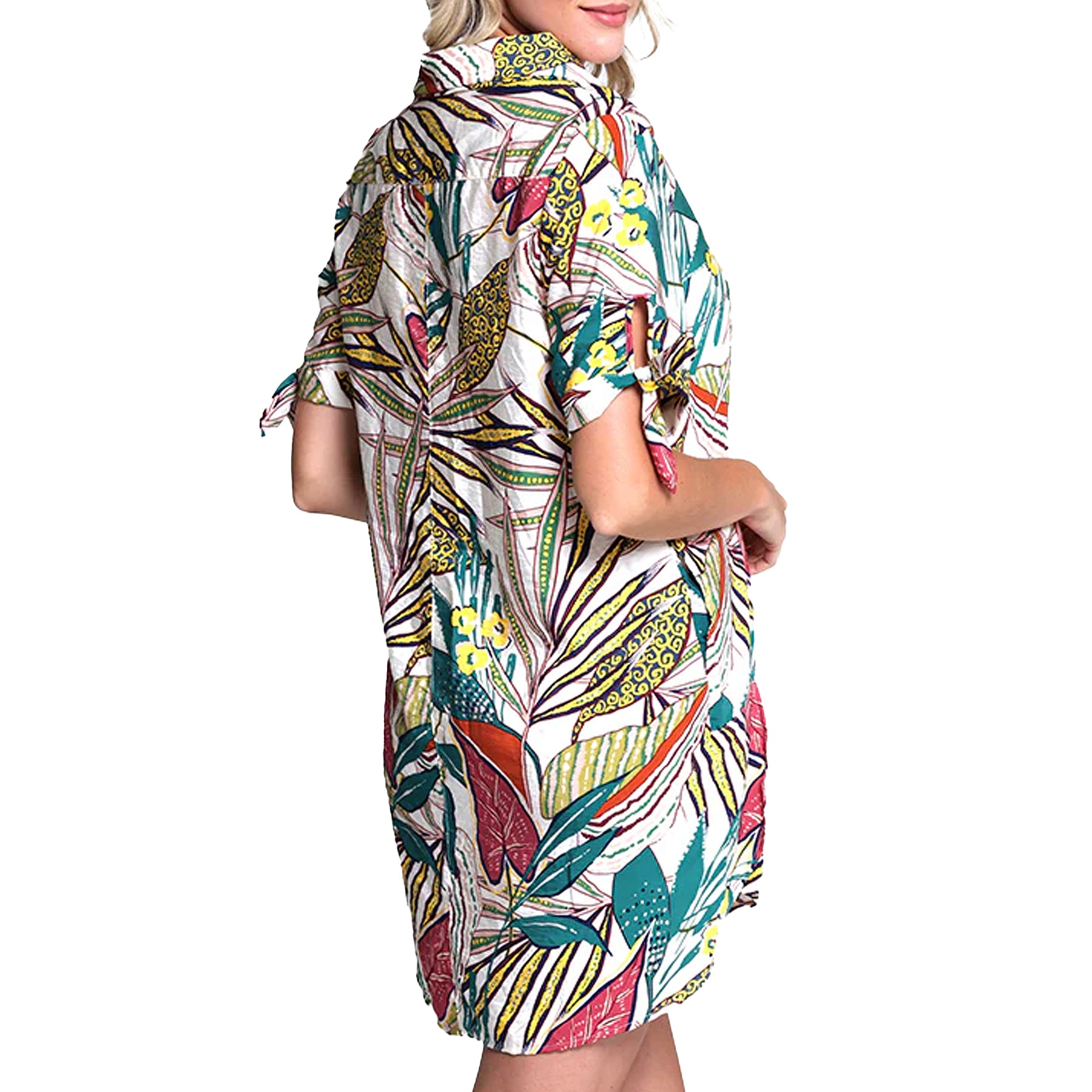 J Valdi Funky Palm Tie Sleeve Shirt Cover Up J16065 Multi Back