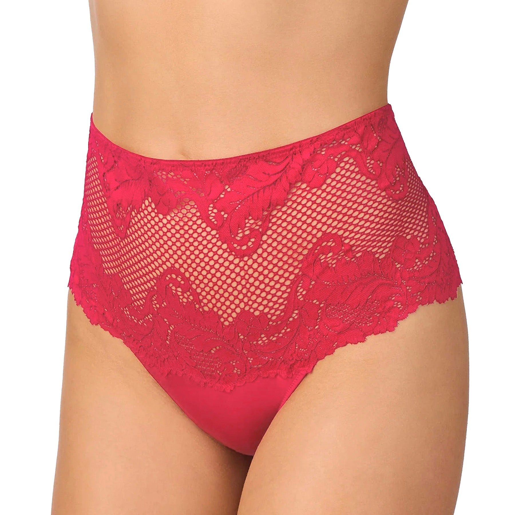 Le Mystère Lace Allure High Waist Thong Panty 7946 Bright Pink Front
