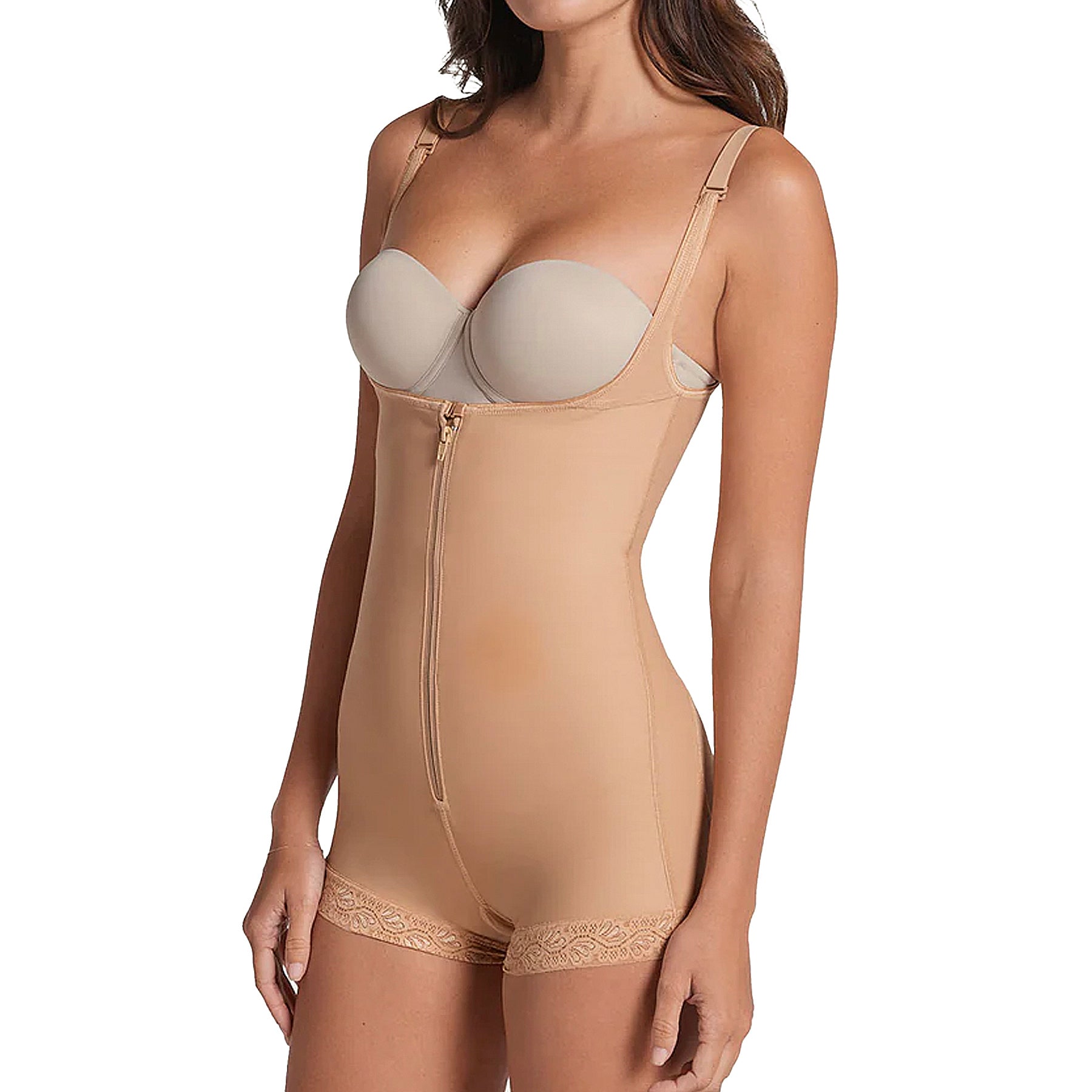 Leonisa Firm Compression BoyShort Body Shaper with Butt Lifter 018529 Beige Set