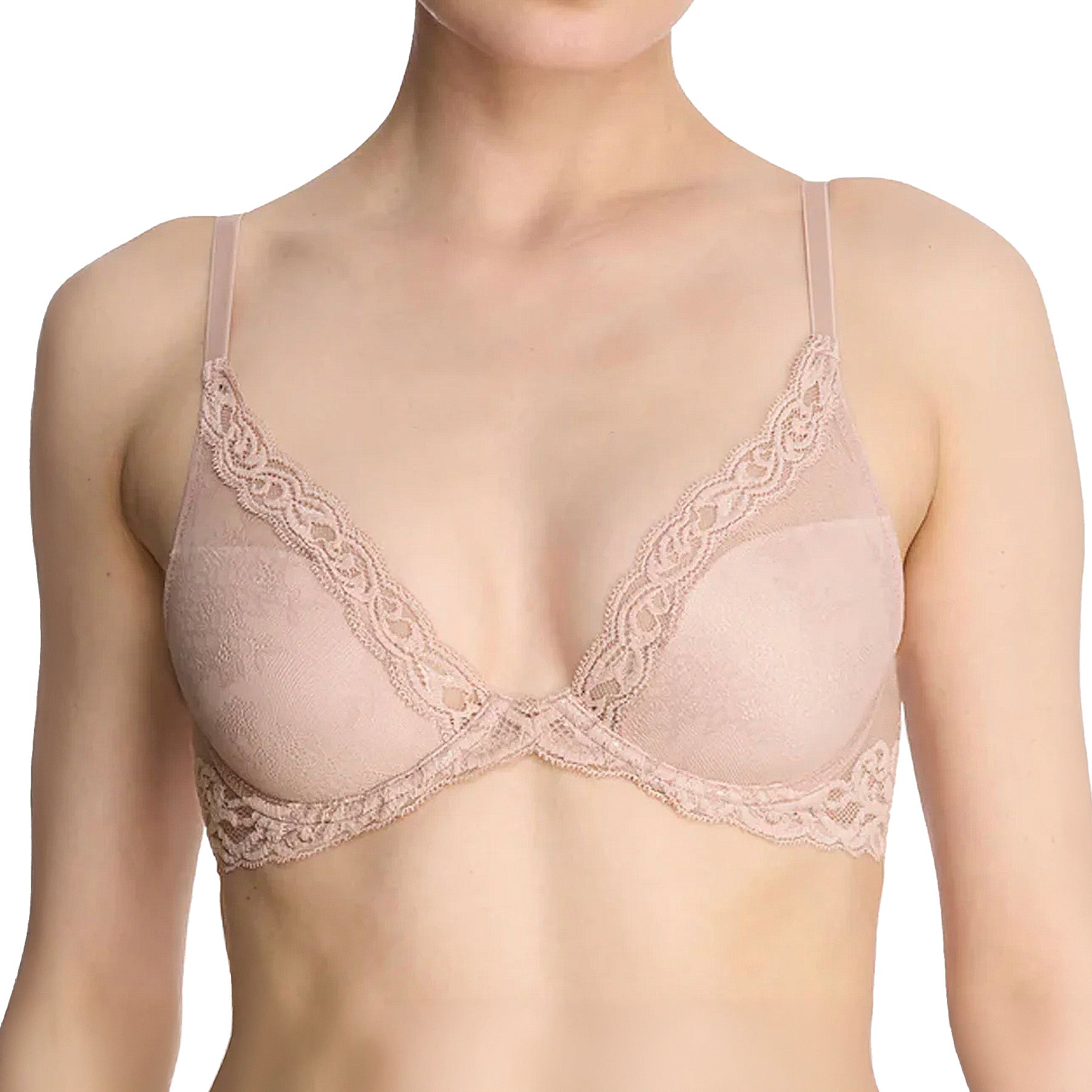 Natori Feathers Contour Plunge Bra 730023 Rose Beige Pink Pearl Front