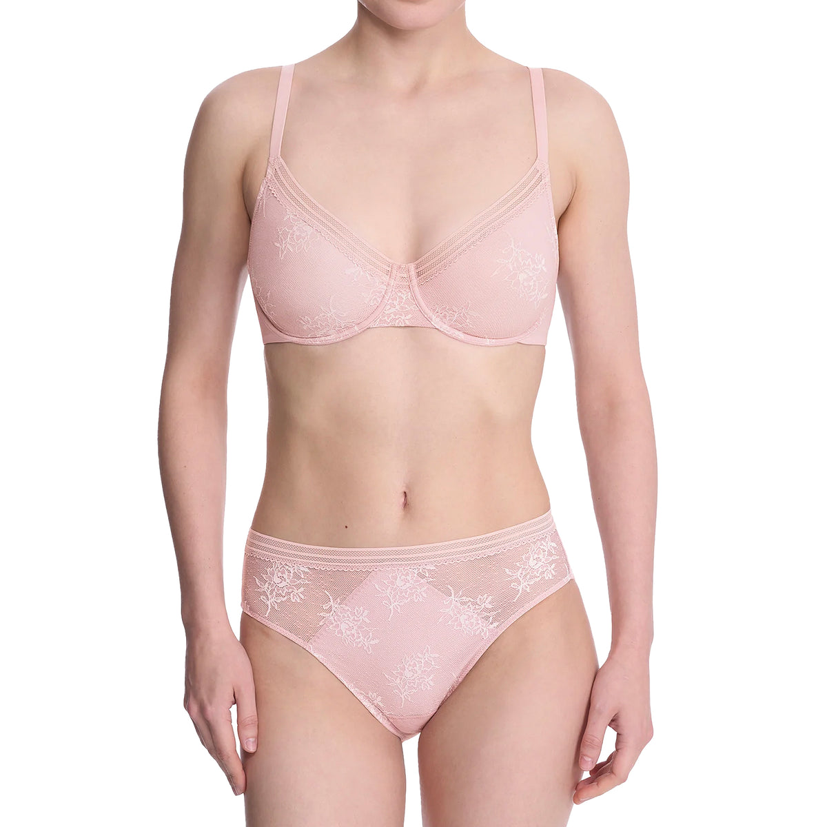 Natori Love Lace Underwire T-Shirt Bra 724351 Pink Pearl White Set