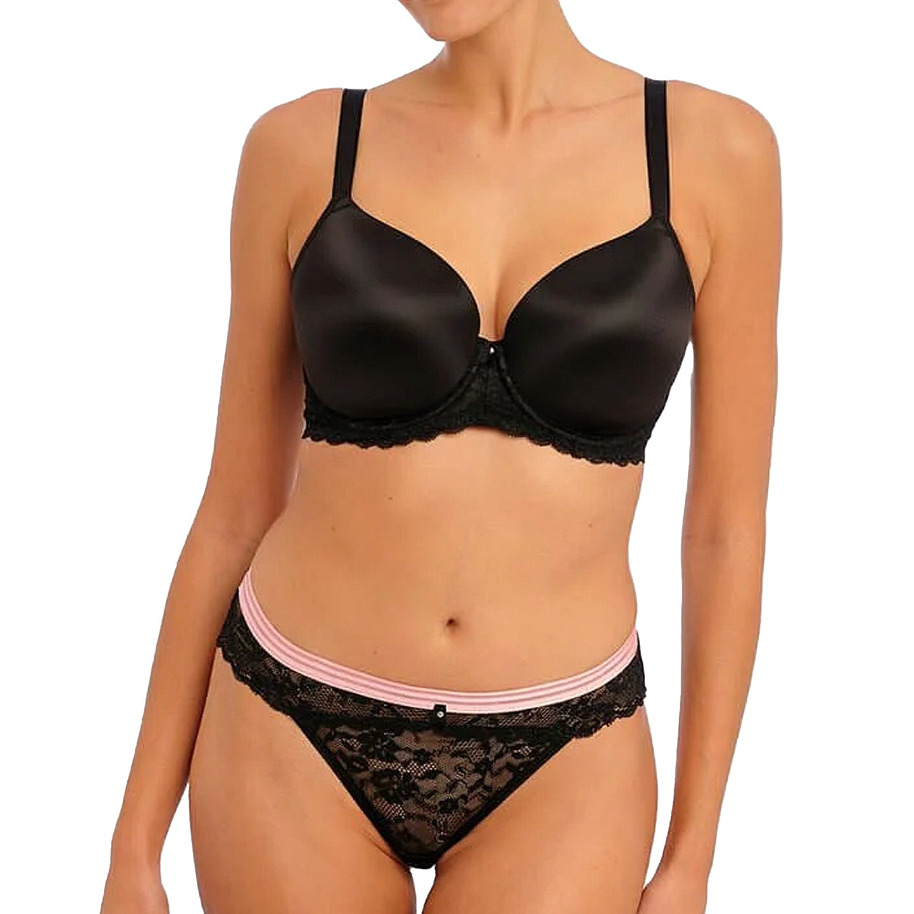 Freya Offbeat Underwire Moulded Demi T-shirt Bra AA5450 Black Set