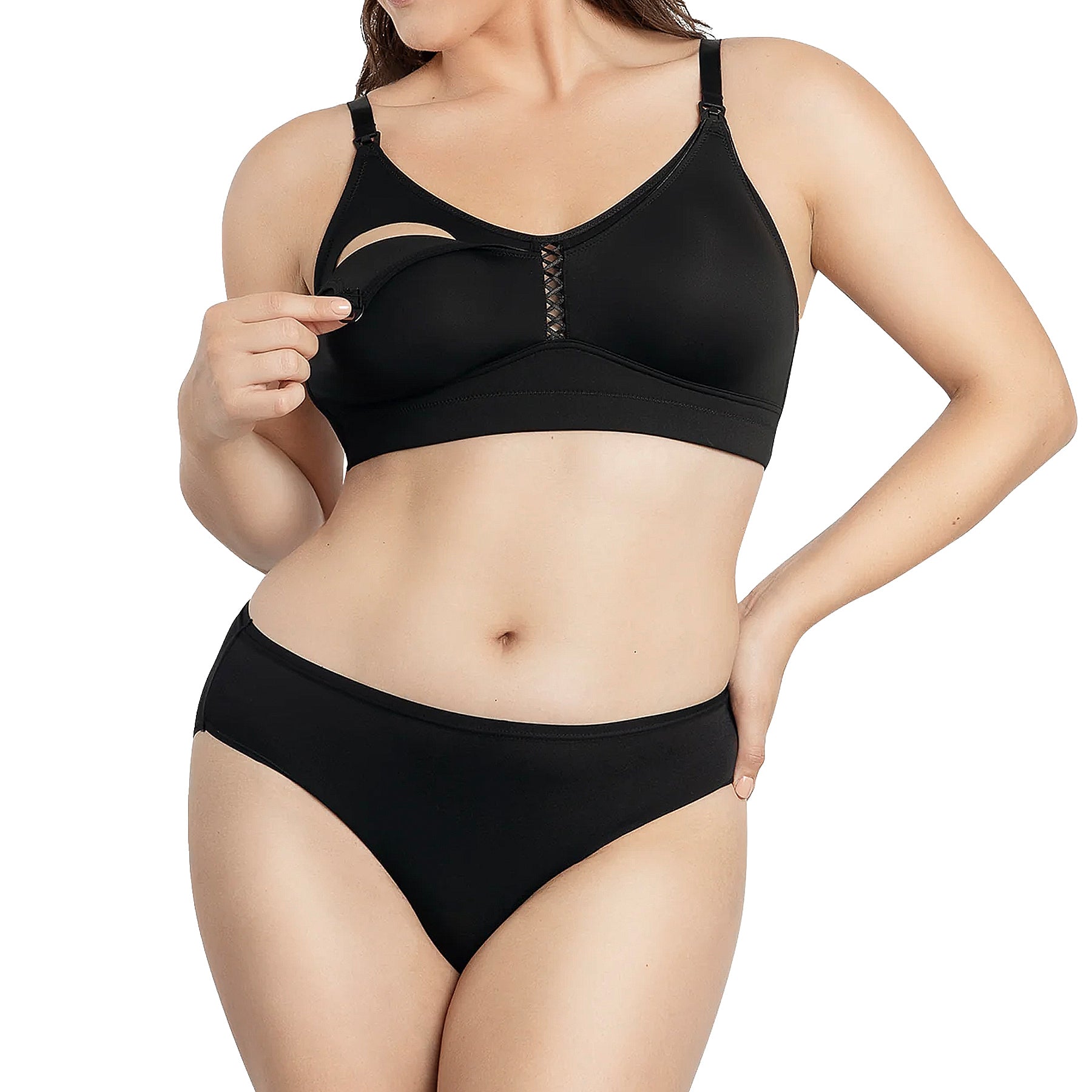 Parfait Erika Seamless Wire-Free Nursing Bra P58611 Black Set