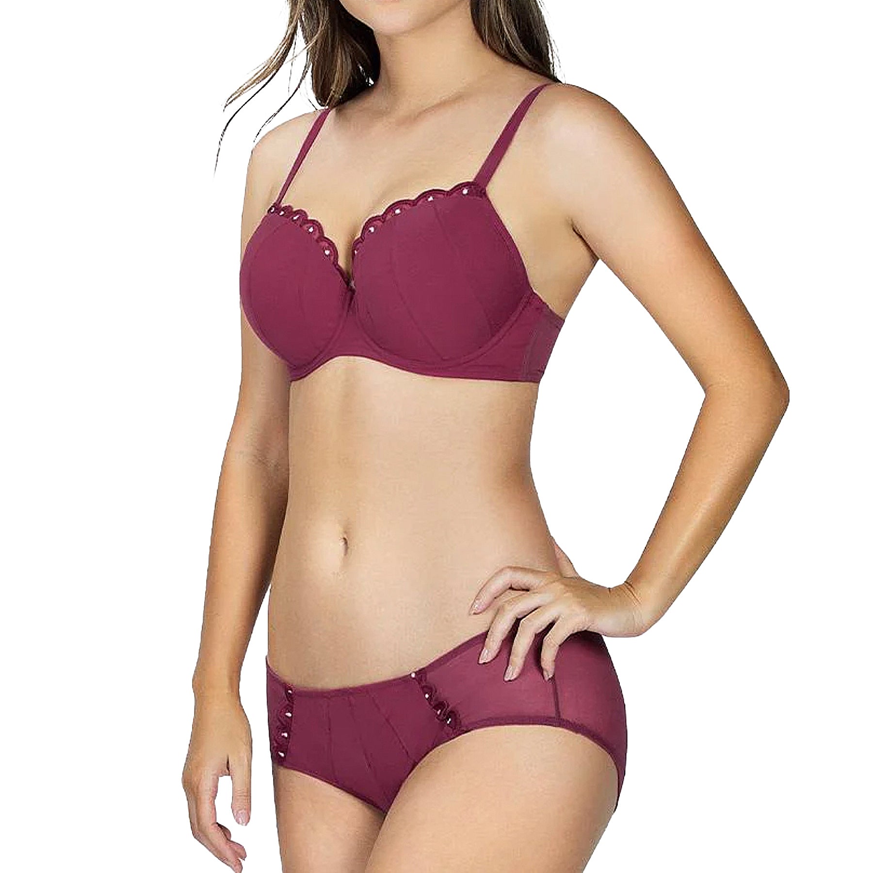 Parfait Paris Embroidered Plunge Bra A1611 Deep Cherry Set