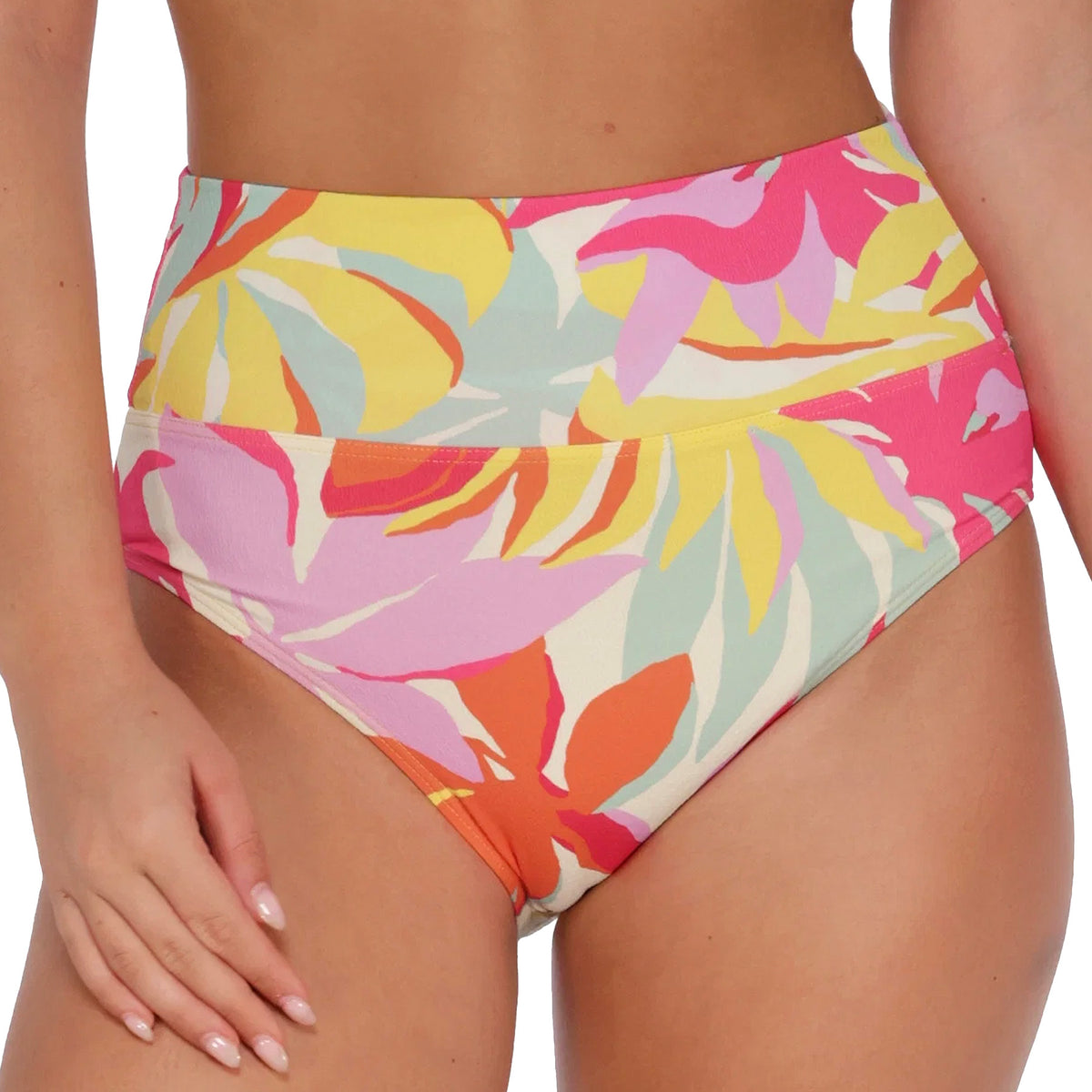 Sunsets Hannah High Waist Bikini Bottom 33B Tropicolor Crepe Front
