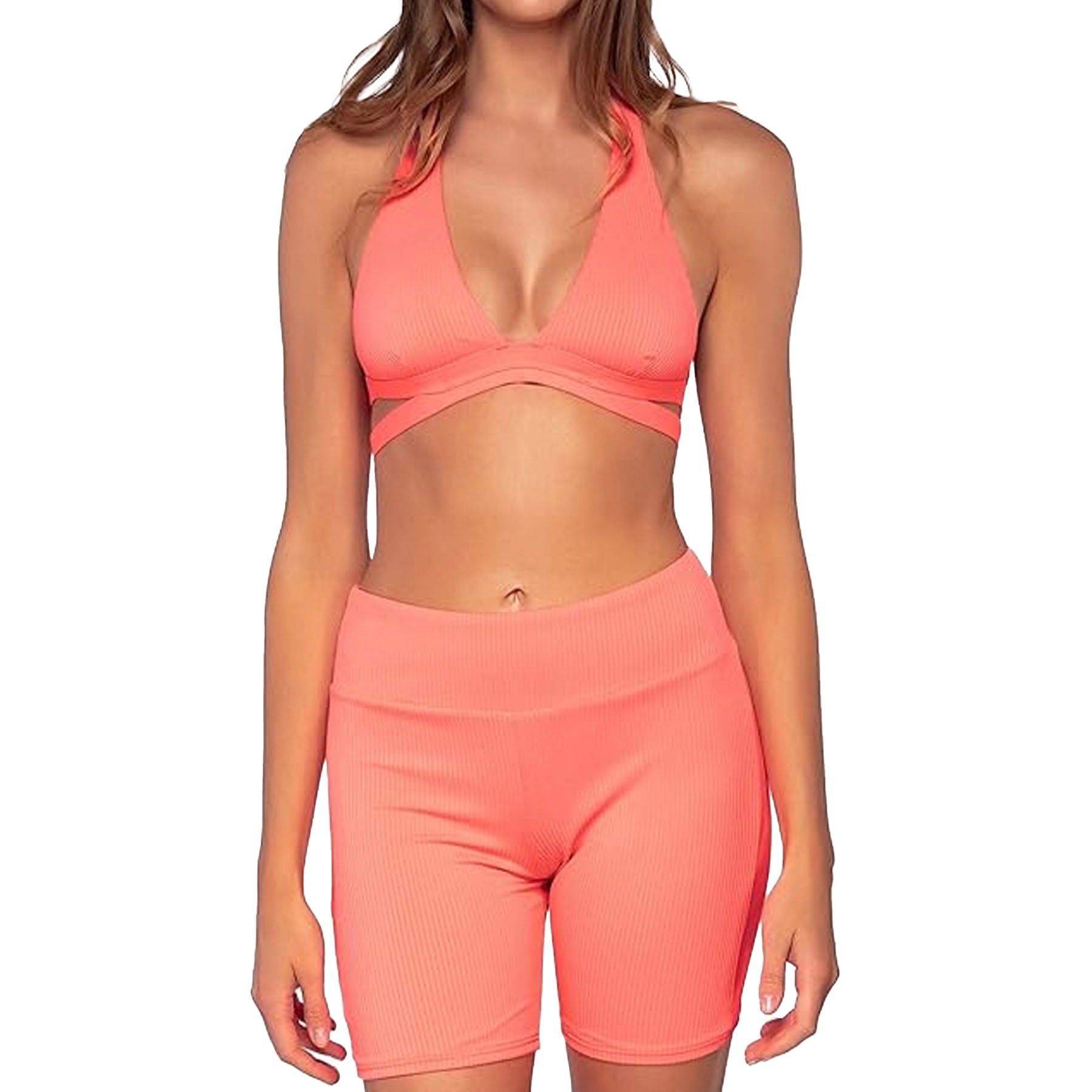 Sunsets Bayside Bike Short 924B - Neon Coral Set