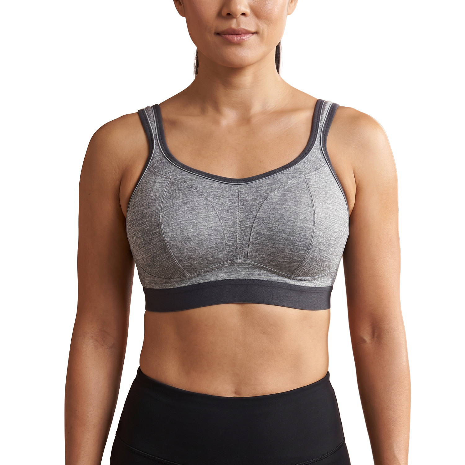 Woman wearing a gray sports bra