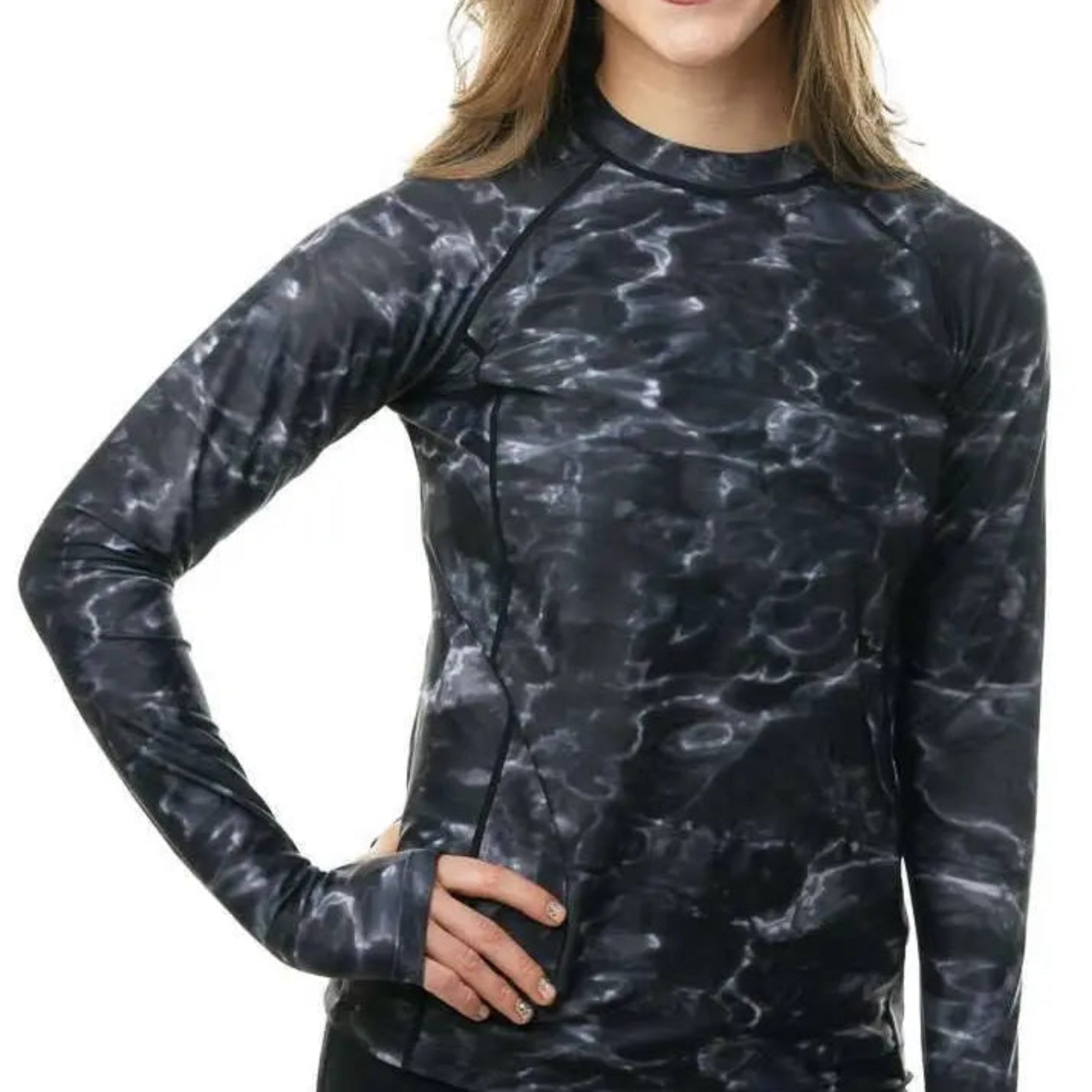 Aqua Design Womens UPF 50+ Rash Guard Long Sleeve Shirt Black Waters