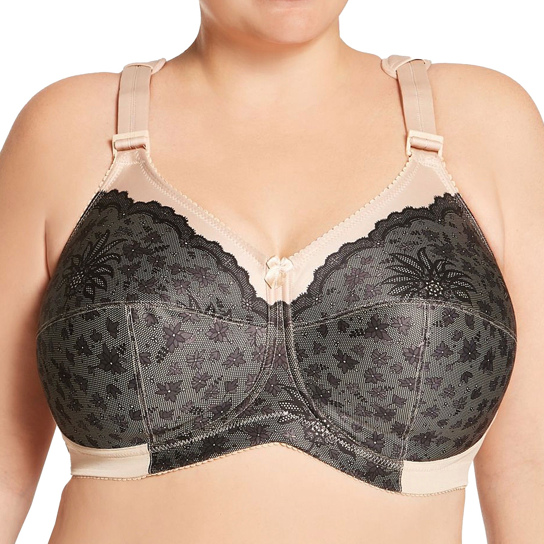 Elila Full Coverage Wireless Soft Cup Bra 1505 Black Lace/Nude Front