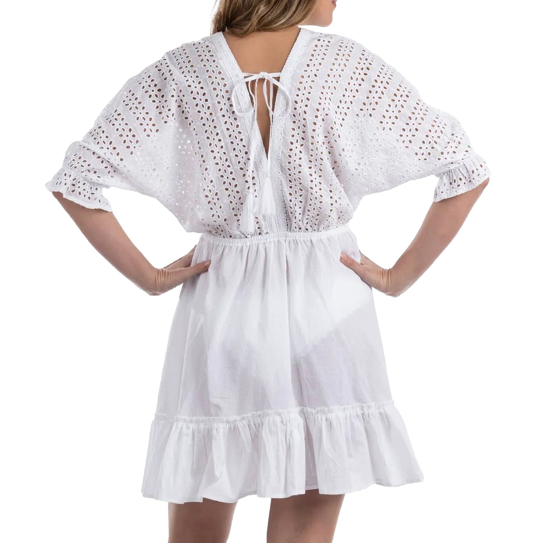 Dotti Cover Me Eyelet Vneck Dress 85133 White Back