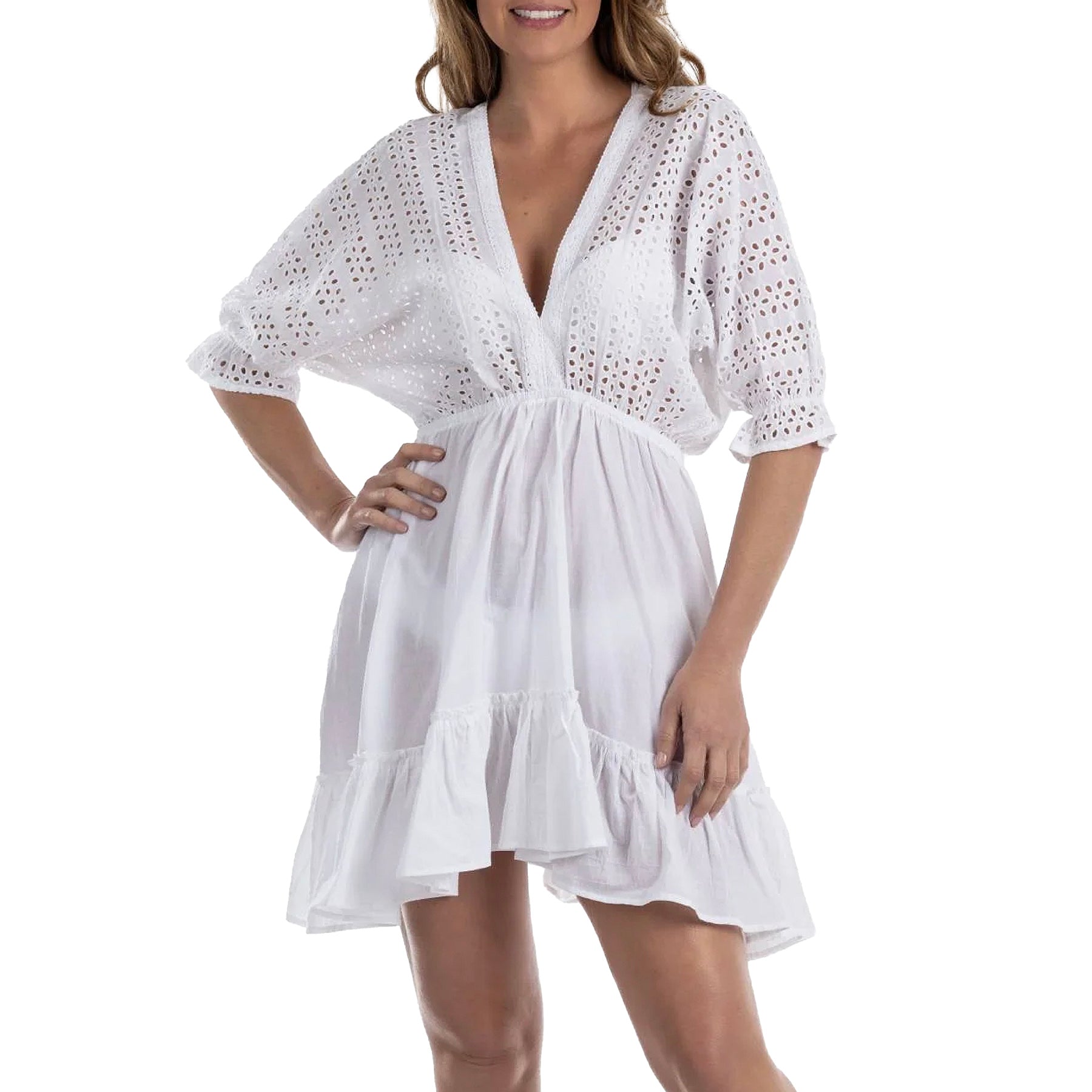 Dotti Cover Me Eyelet Vneck Dress 85133 White Front