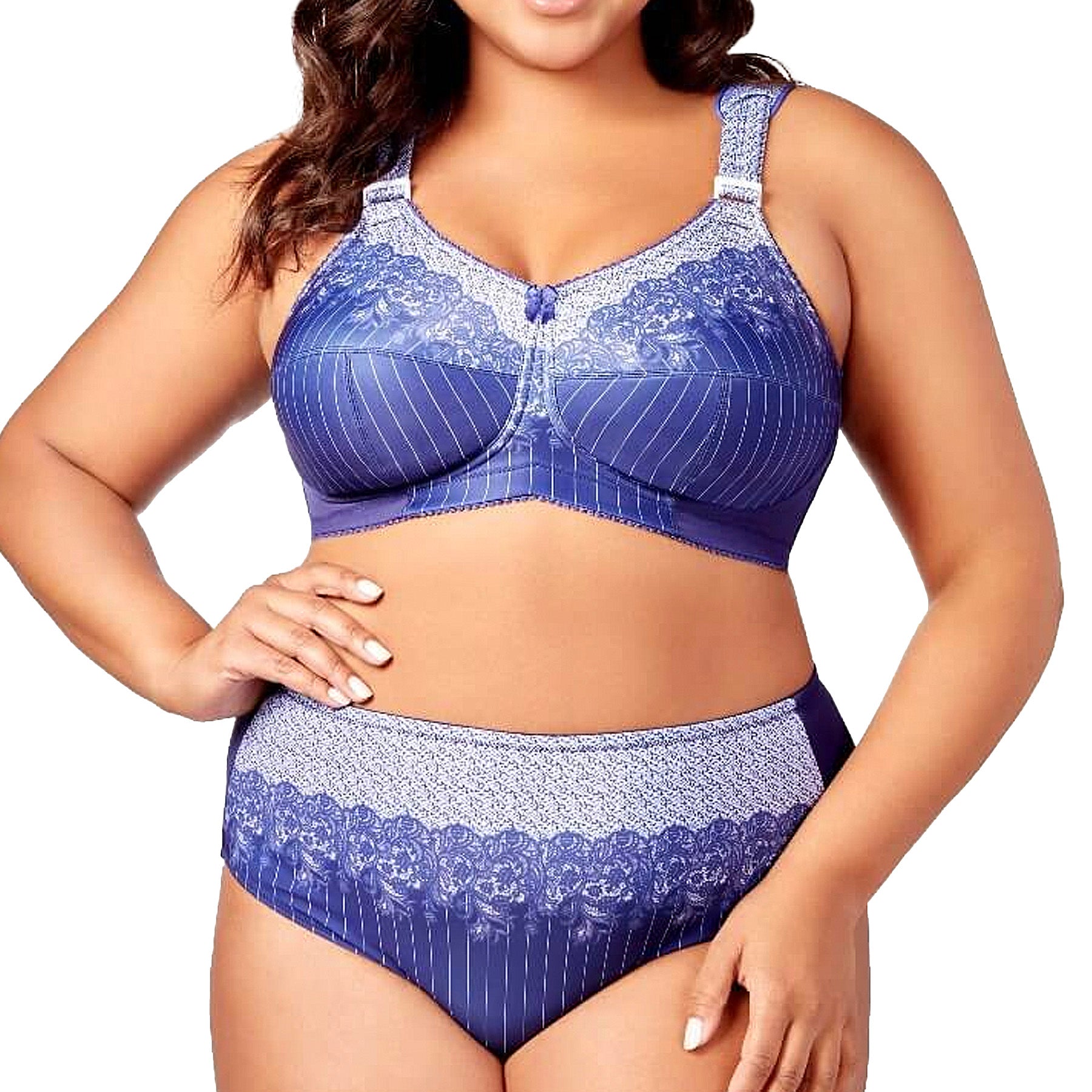 Elila Balcony Underwire Bra 2818 Navy & White Pinstripe Set