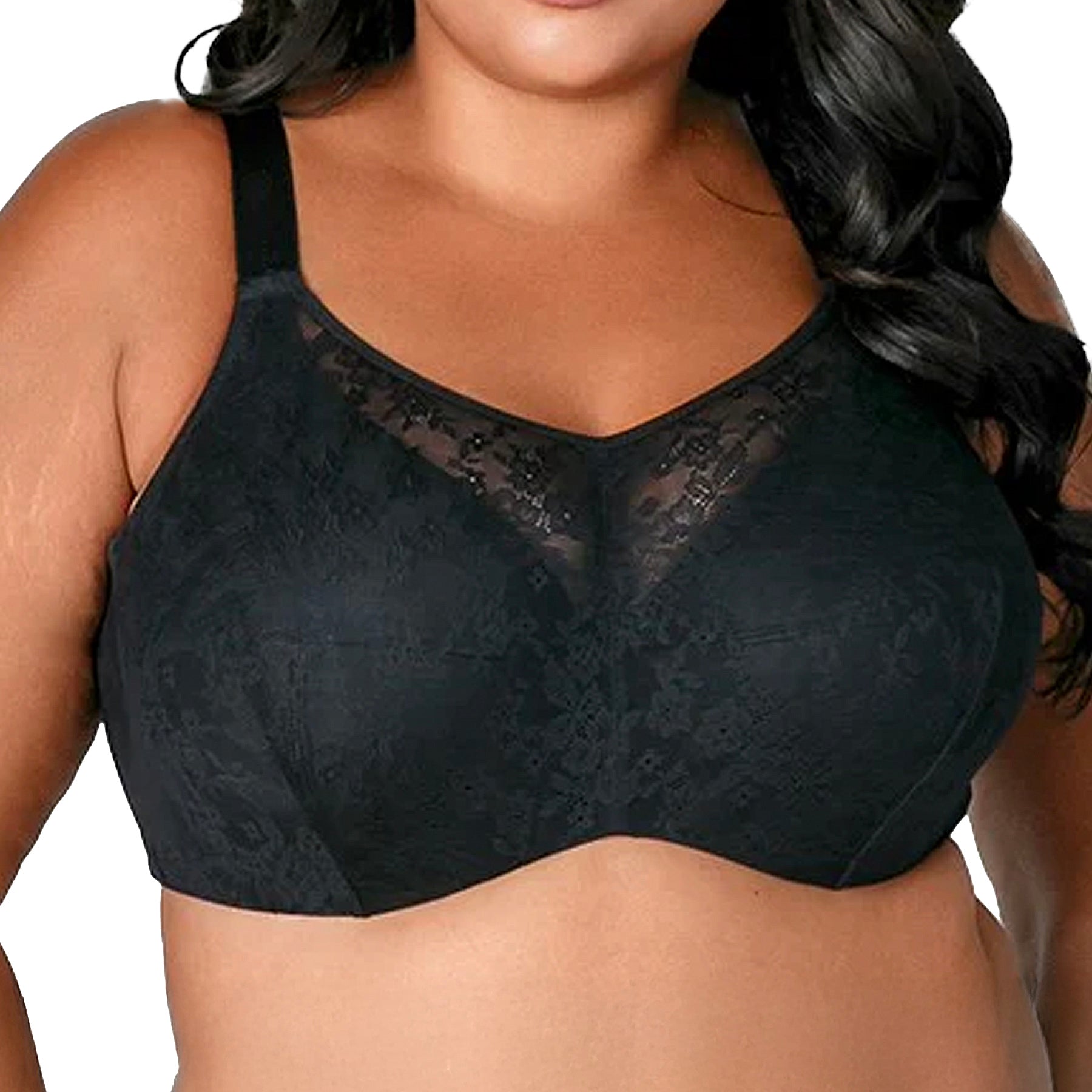 Elila Floral Stretch Lace Overlay Microfiber Underwire Bra 2101 Black Front
