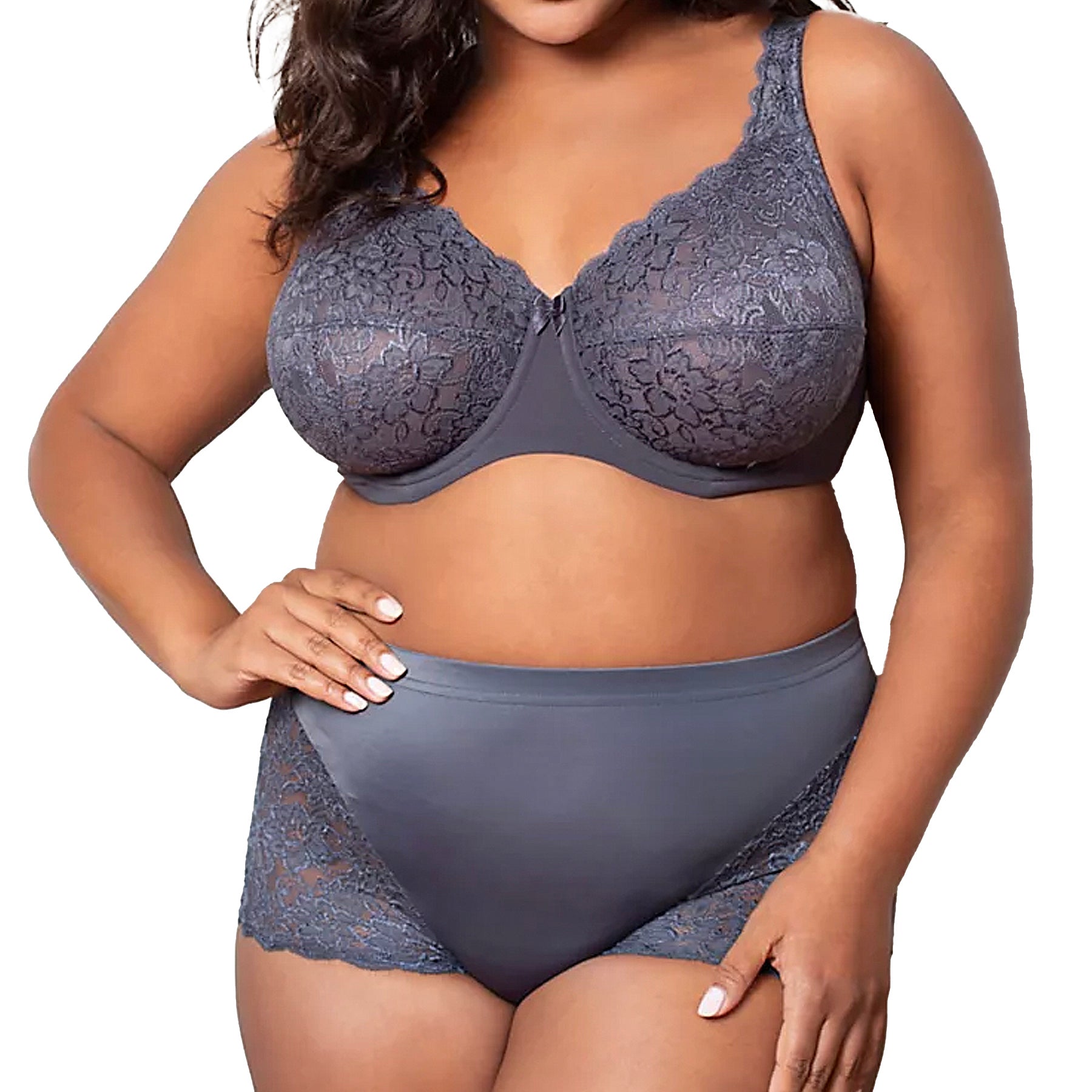 Elila Full Coverage Stretch Lace Underwire Bra 2311 Steel Grey Set