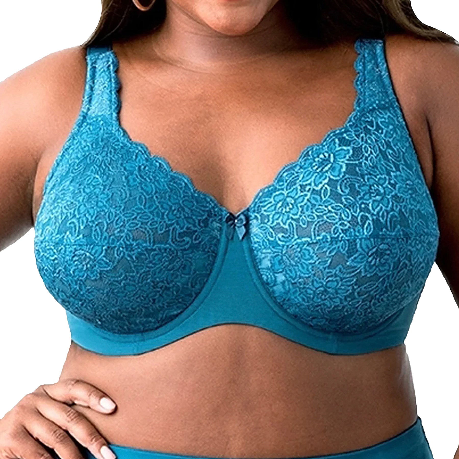 Elila Full Coverage Stretch Lace Underwire Bra 2311 Teal Front