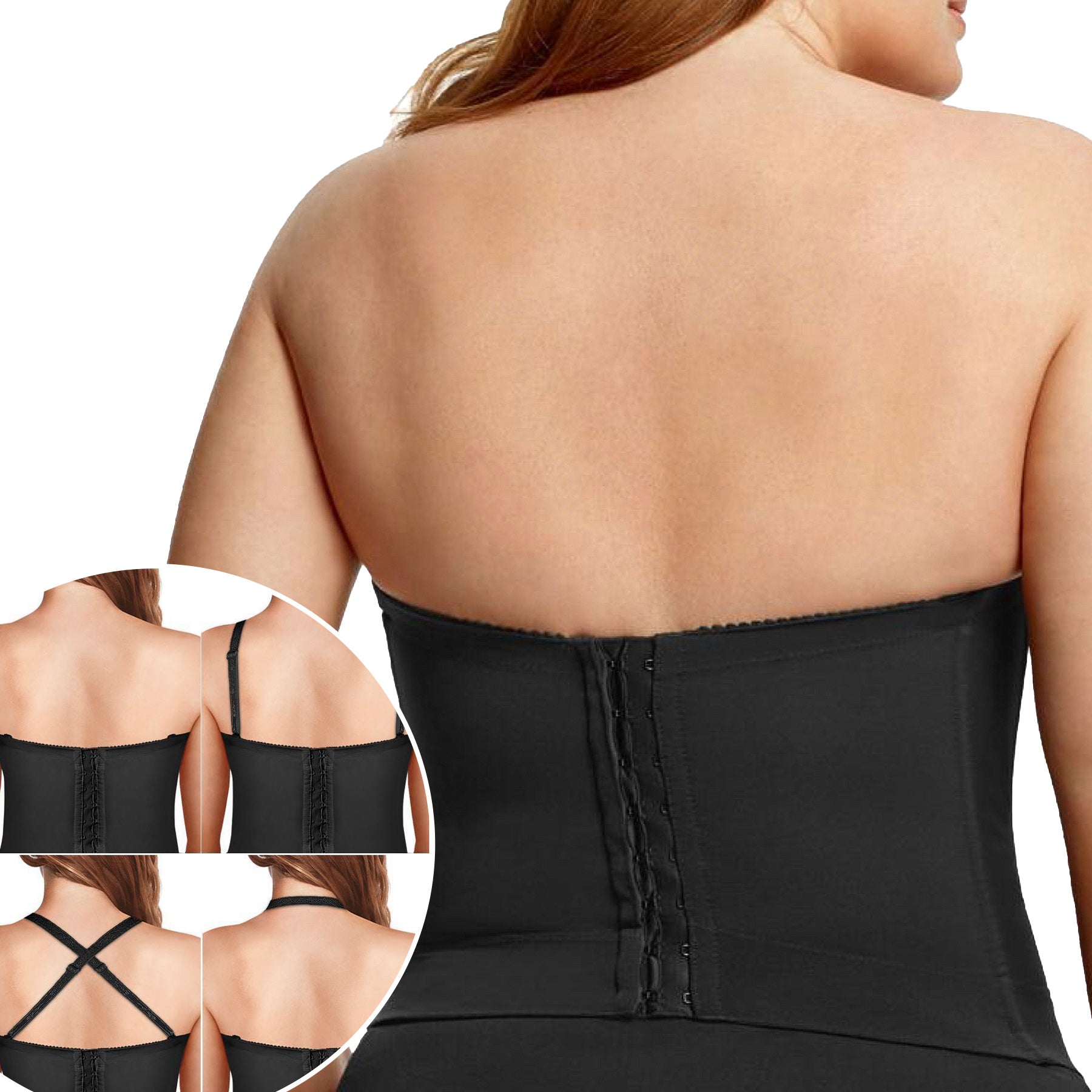 Elila Lace Strapless Longline Bra 6621 Black Back