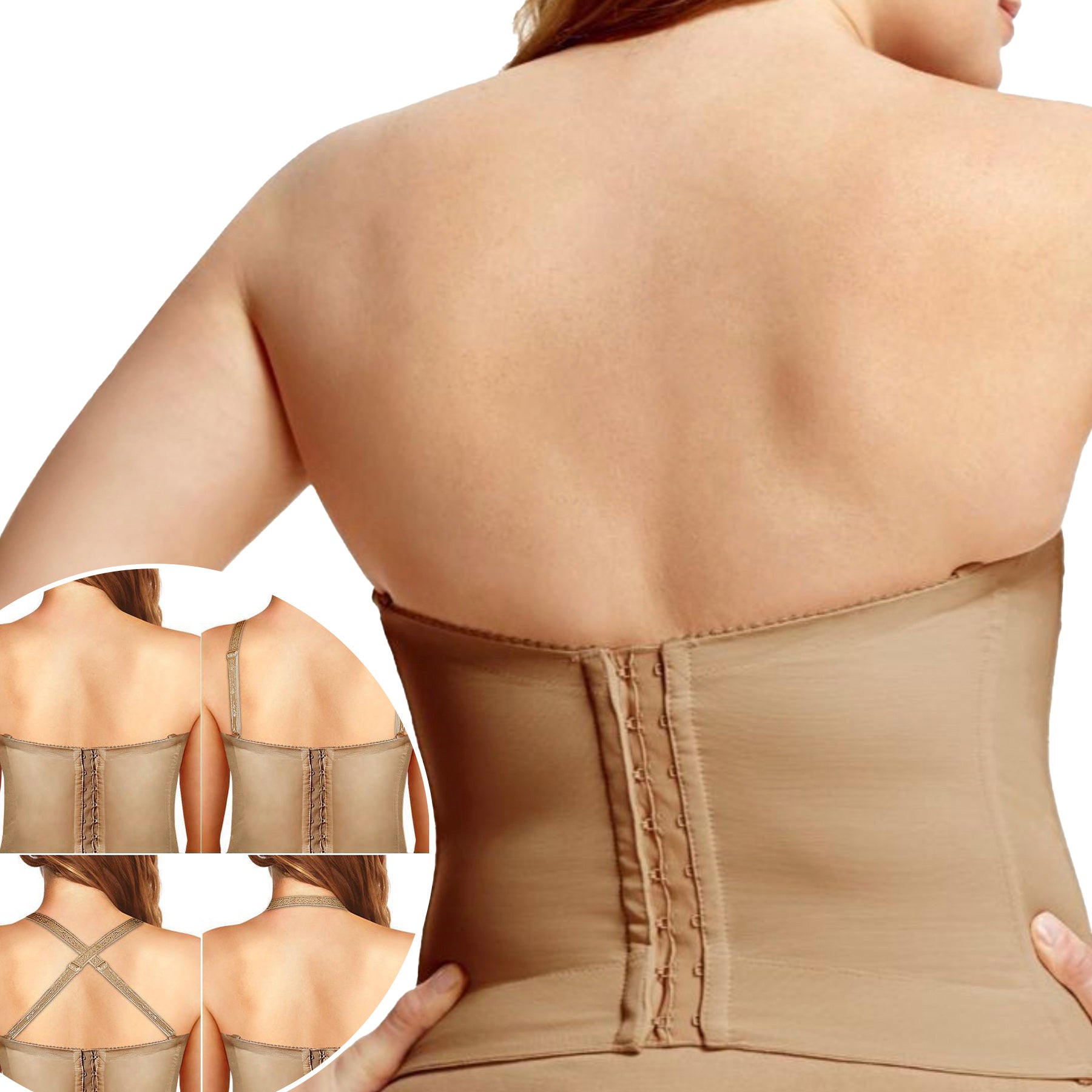 Elila Lace Strapless Longline Bra 6621 Mocha Back