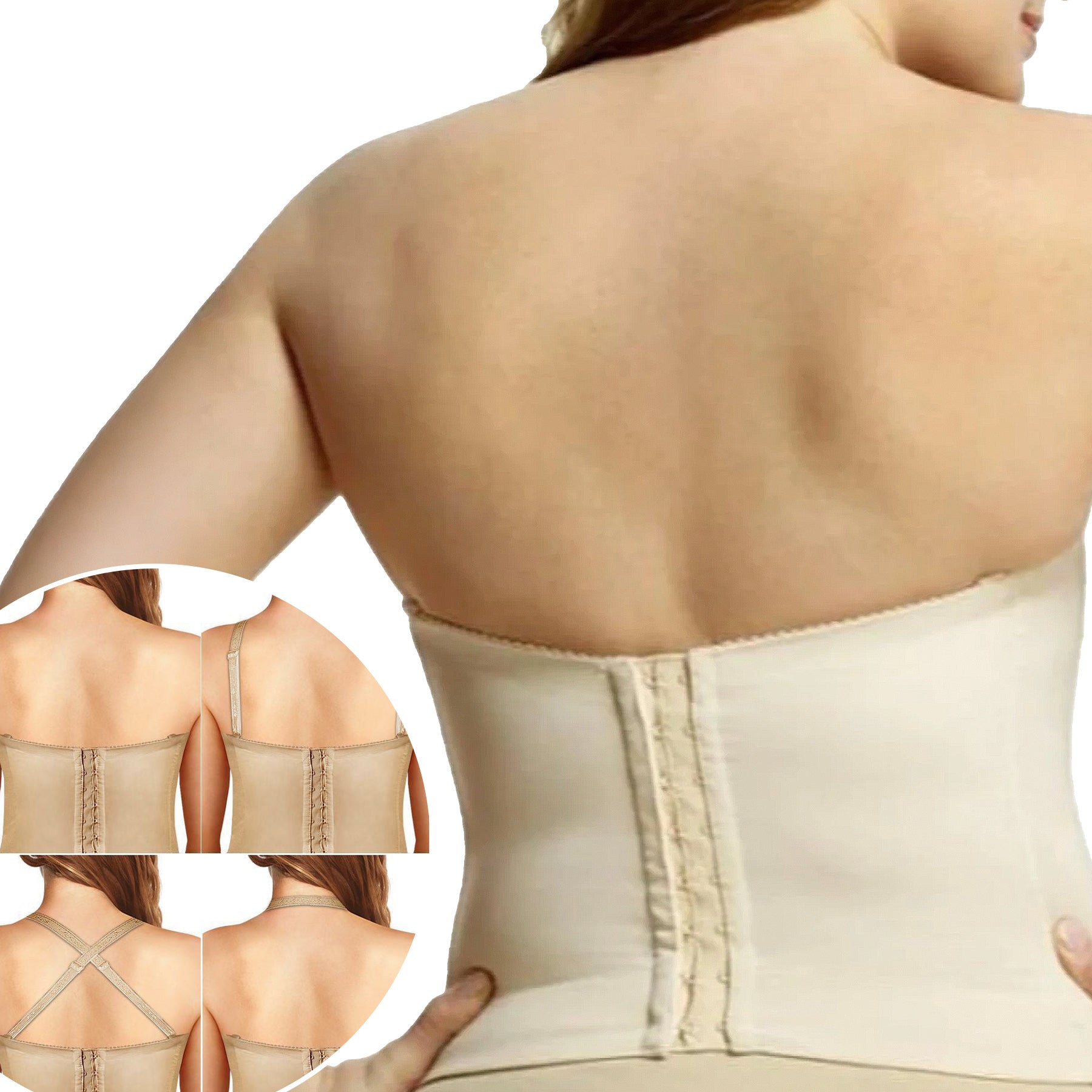 Elila Lace Strapless Longline Bra 6621 Nude Back