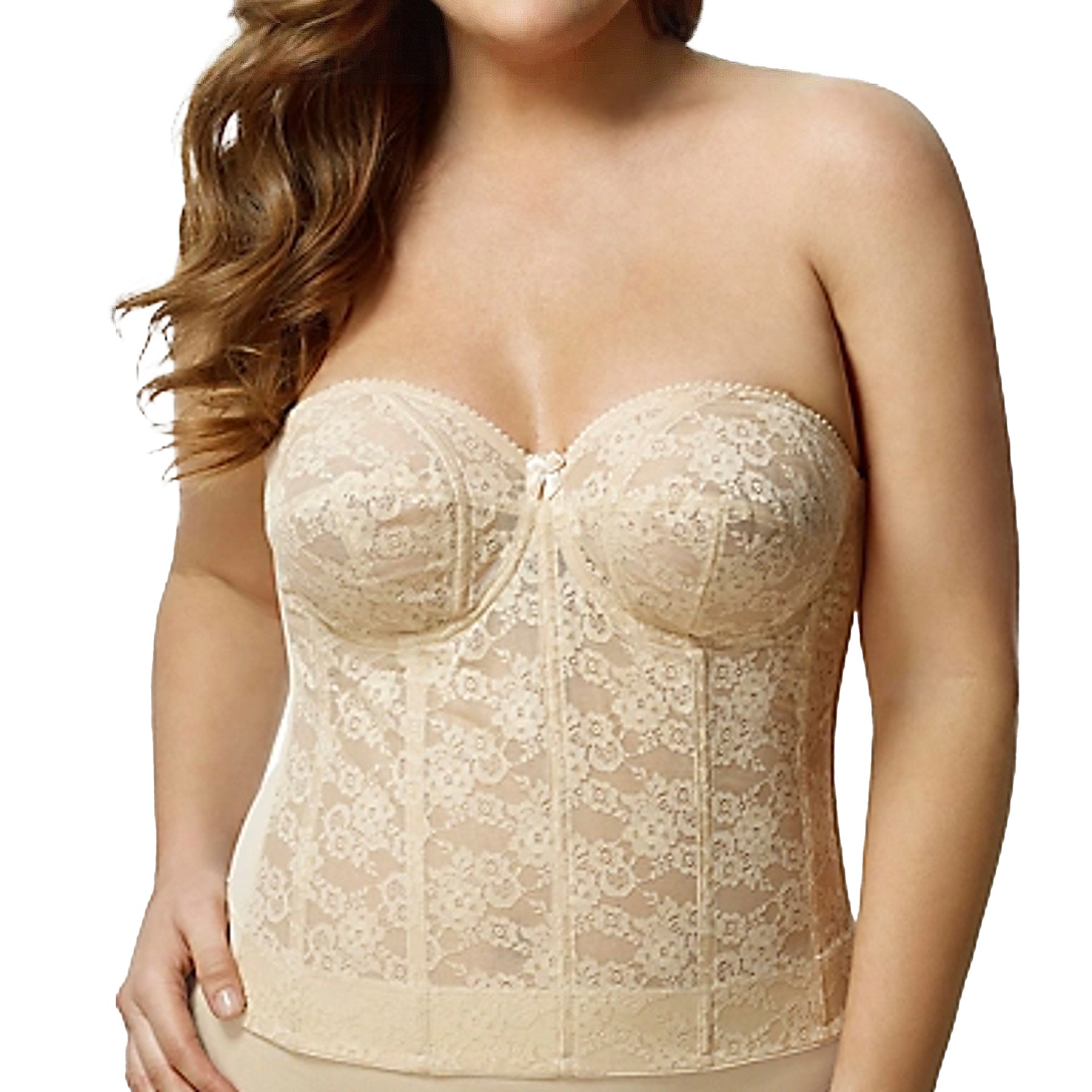 Elila Lace Strapless Longline Bra 6621 Nude Front