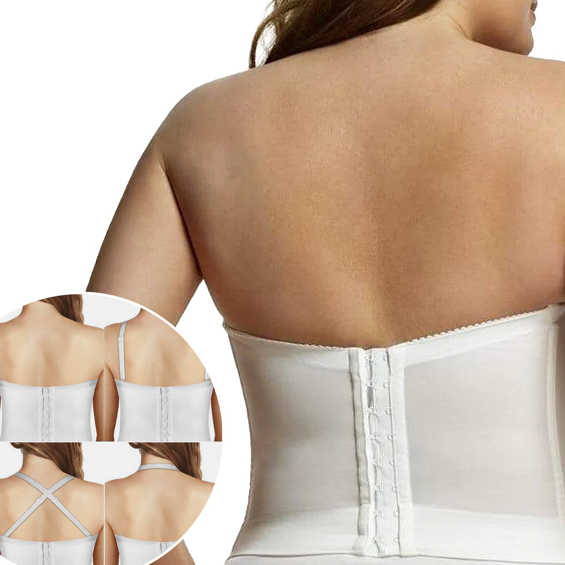 Elila Lace Strapless Longline Bra 6621 White Back