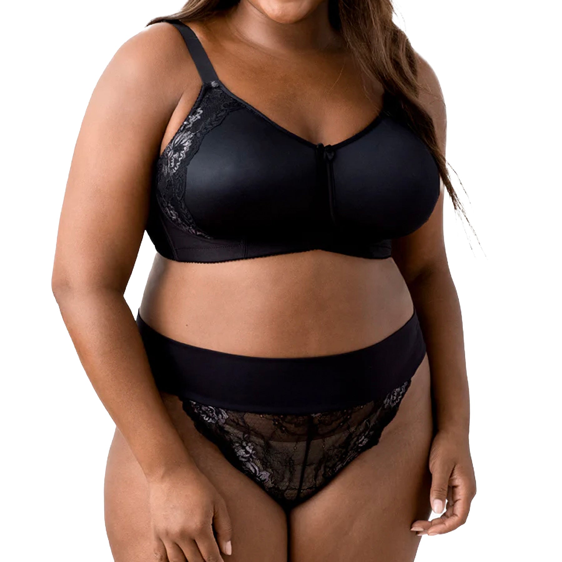 Elila Microfiber & Lace Molded Softcup Wireless Bra 1903 Black Set