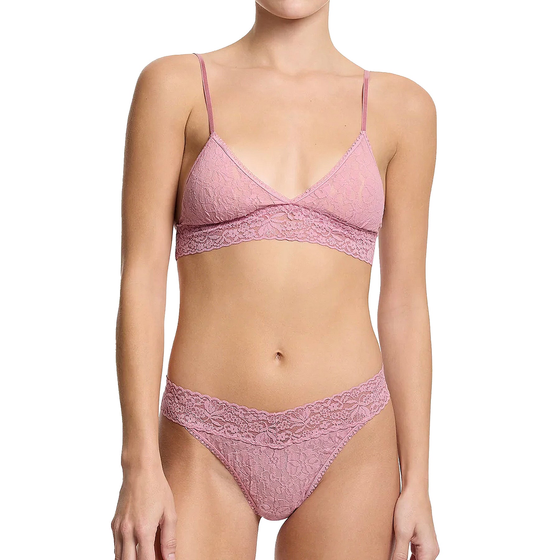 Hanky Panky Flora Lace Original Rise Thong 5B1102 Mauve Orchid Pink Set