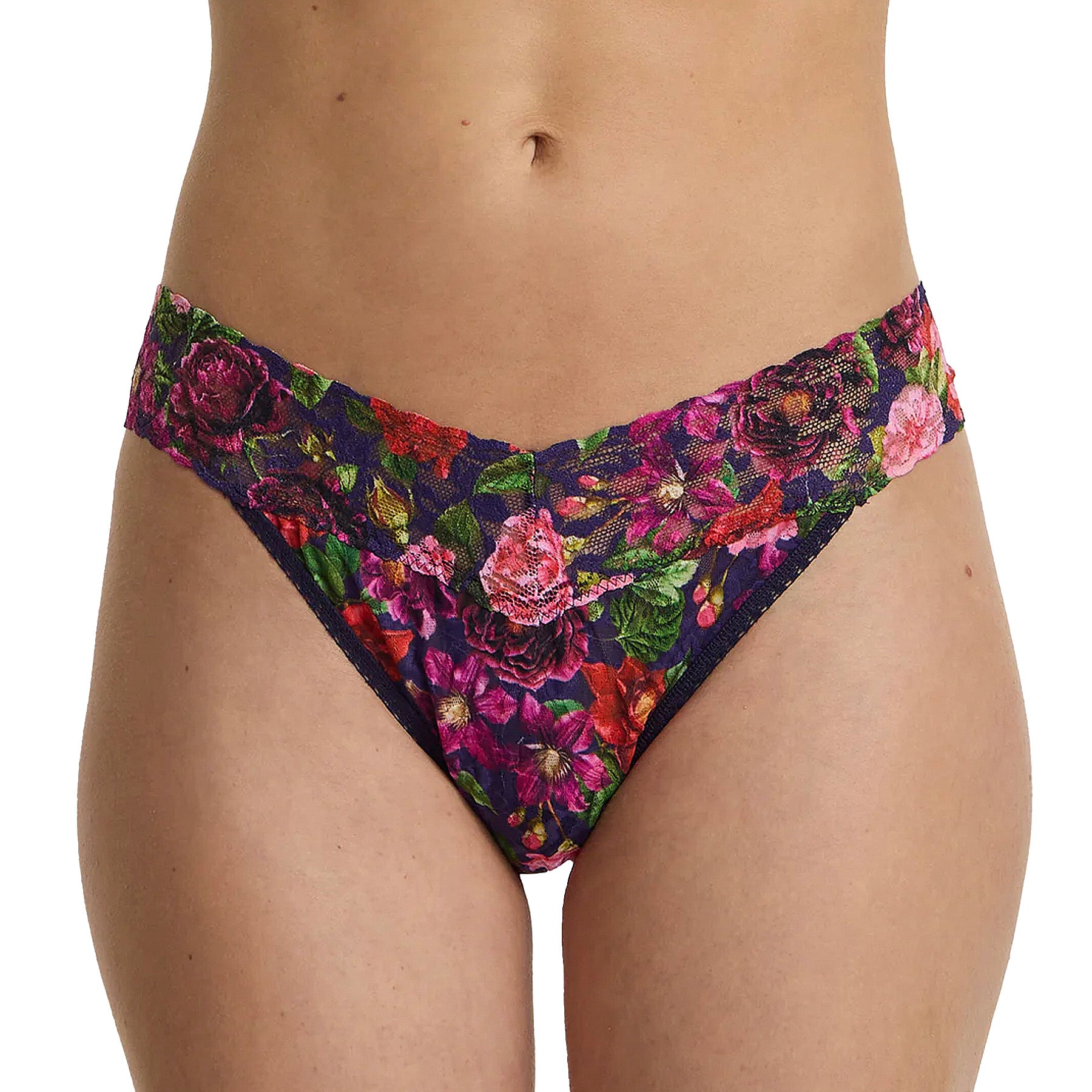 Hanky Panky Printed Signature Lace Original Rise Thong PR4811 Winters Tale Navy Front