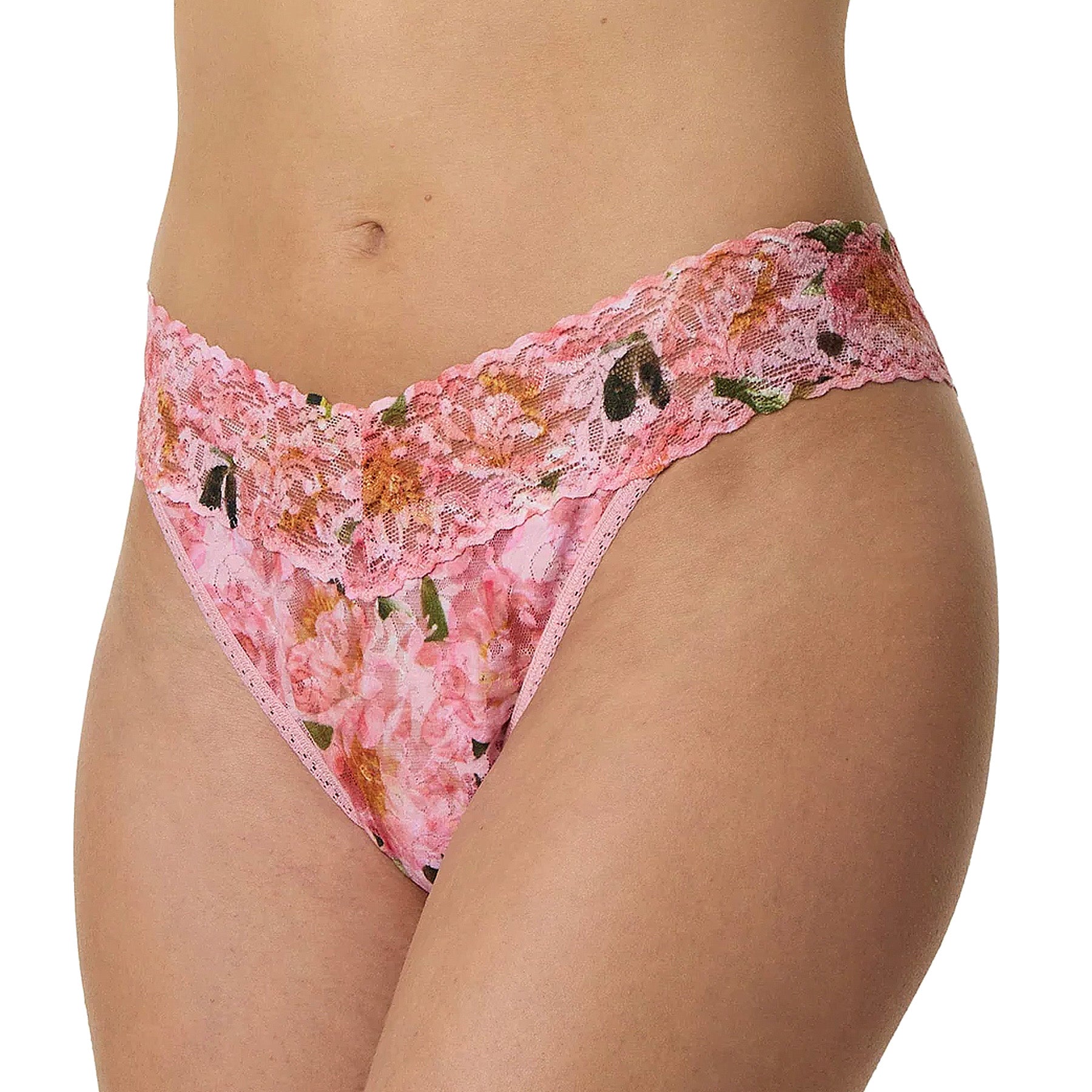 Hanky Panky Printed Signature Lace Original Rise Thong PR4811 Fawning Flora Coral Front