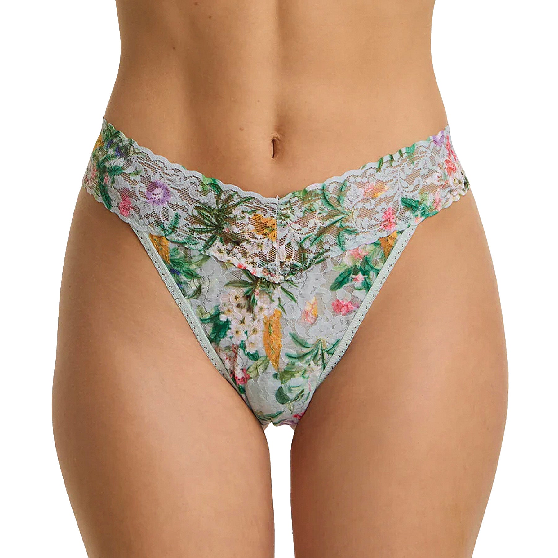 Hanky Panky Printed Signature Lace Original Rise Thong PR4811 Floriculture Green Front