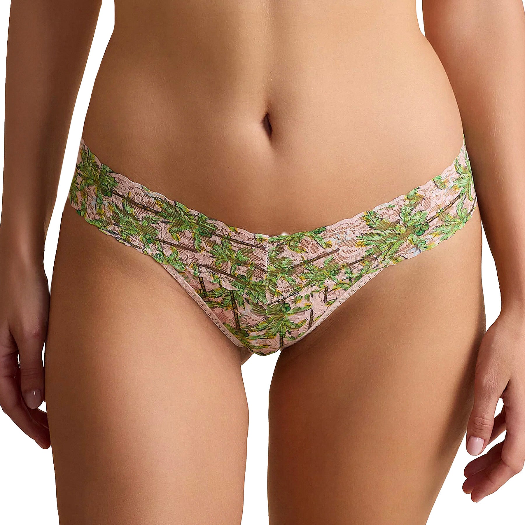 Hanky Panky Printed Signature Lace Original Rise Thong PR4811 Palm Breeze Pink Front