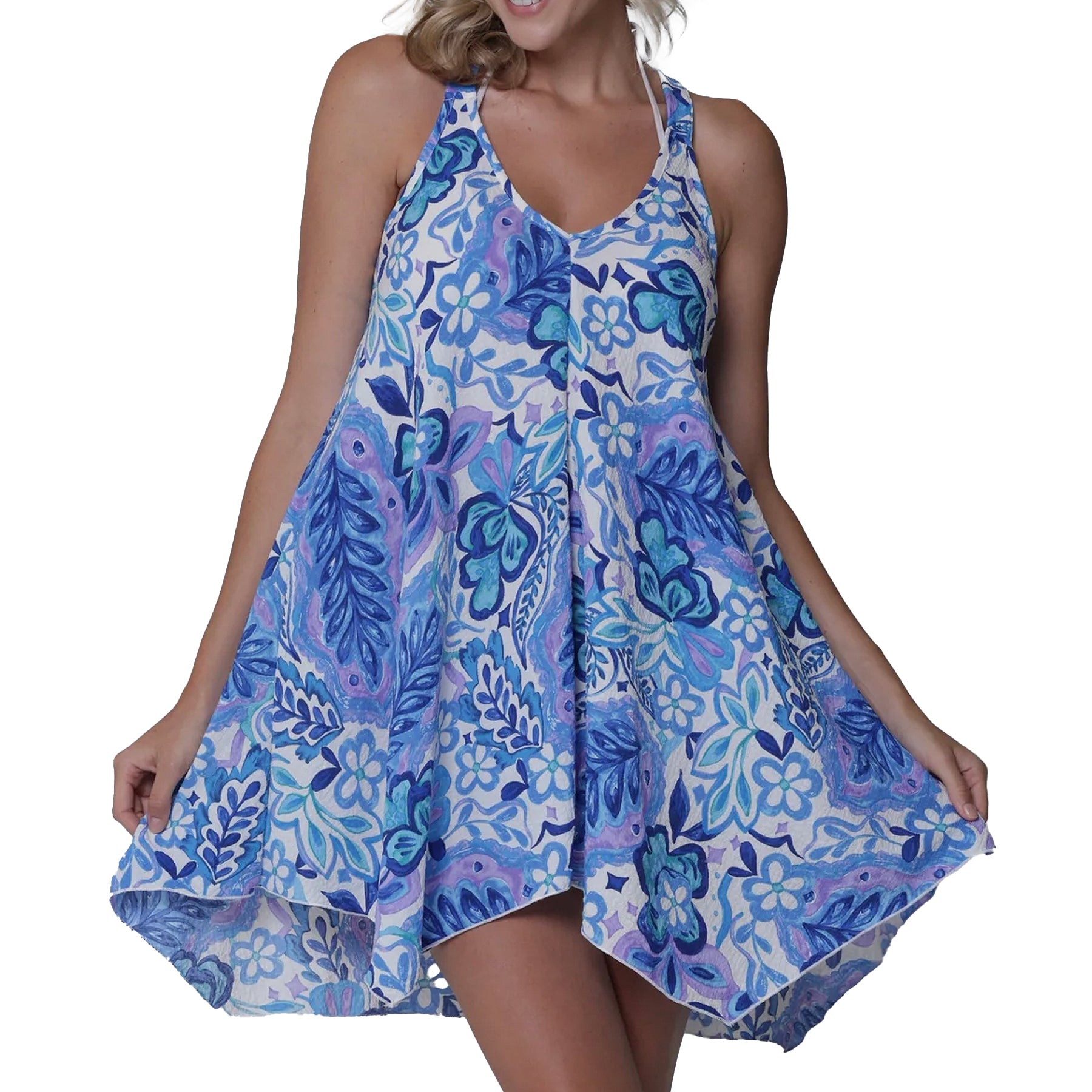 J Valdi Belize Flowy Racerback Dress Cover Up J20115 Blue Multi Front