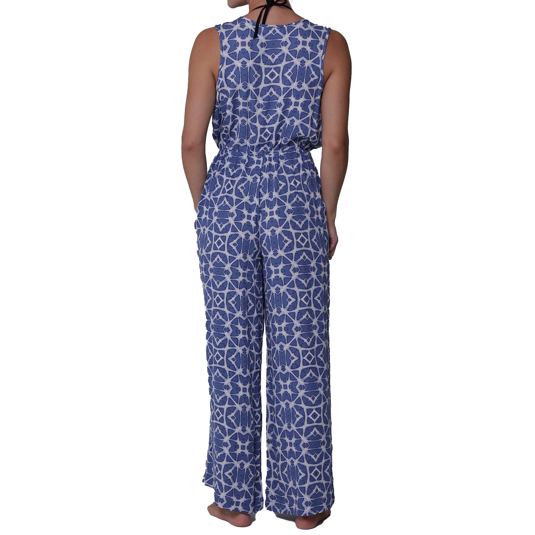 J Valdi Lanikai Sleeveless Surplice Jumpsuit Cover Up J32265 Blue White Back